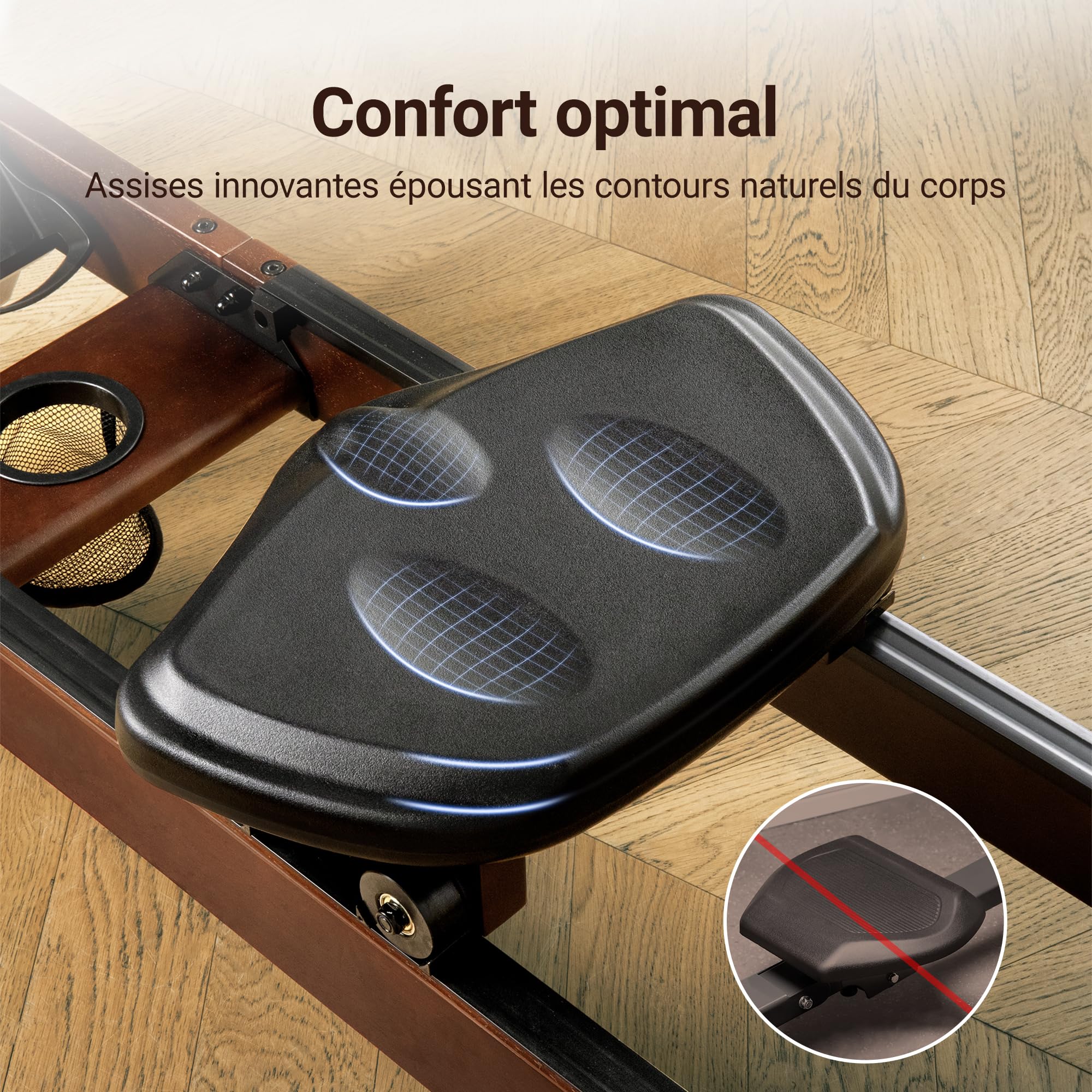MERACH Rameur d'appartement, Expérience d'aviron Immersive avec Bois d'hévéa et réservoir d'eau de 22 L et APP Exclusive, Moniteur Professionnel et Support de Tablette(R14)