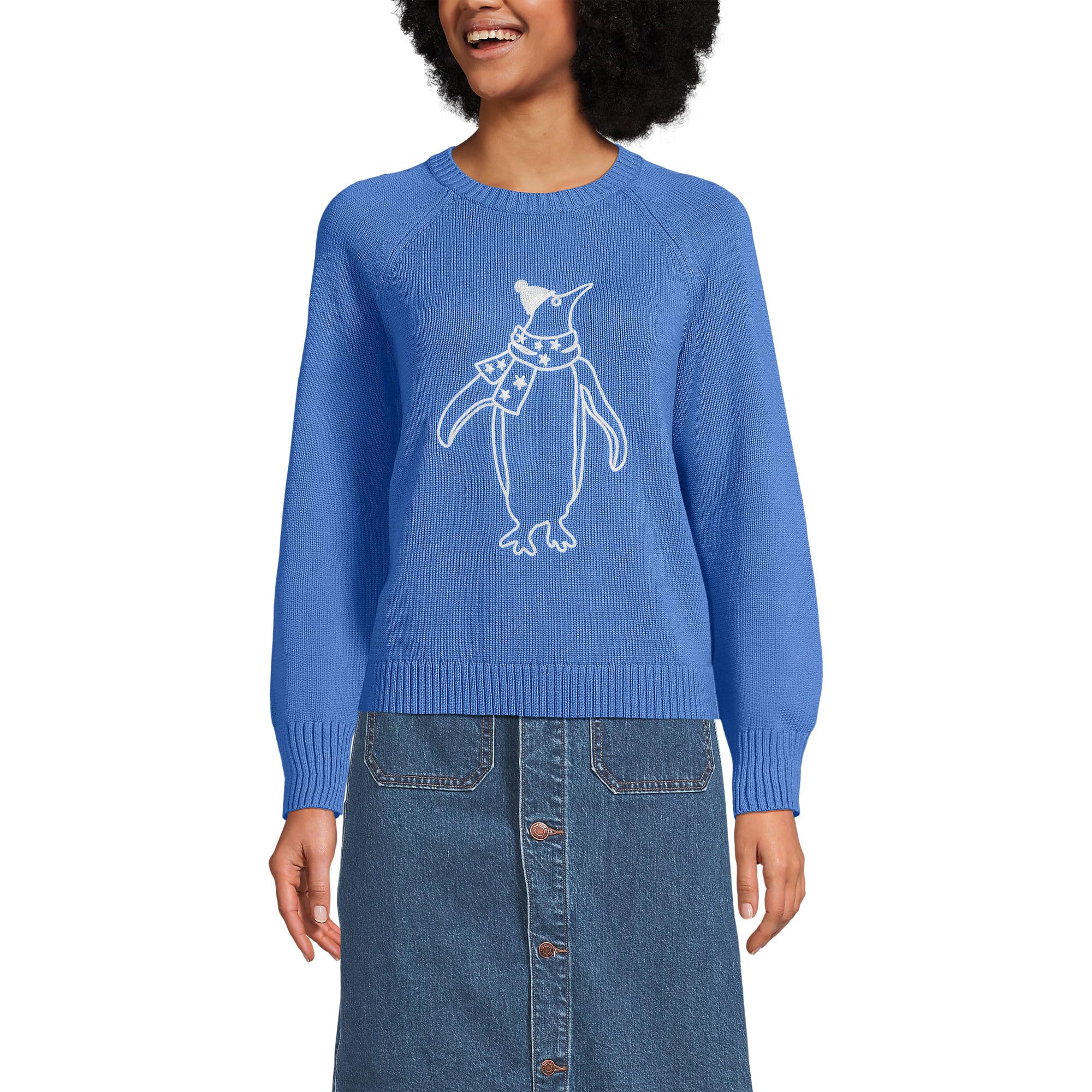Lands End Womens Drifter Jacquard Raglan Crew Neck Sweater