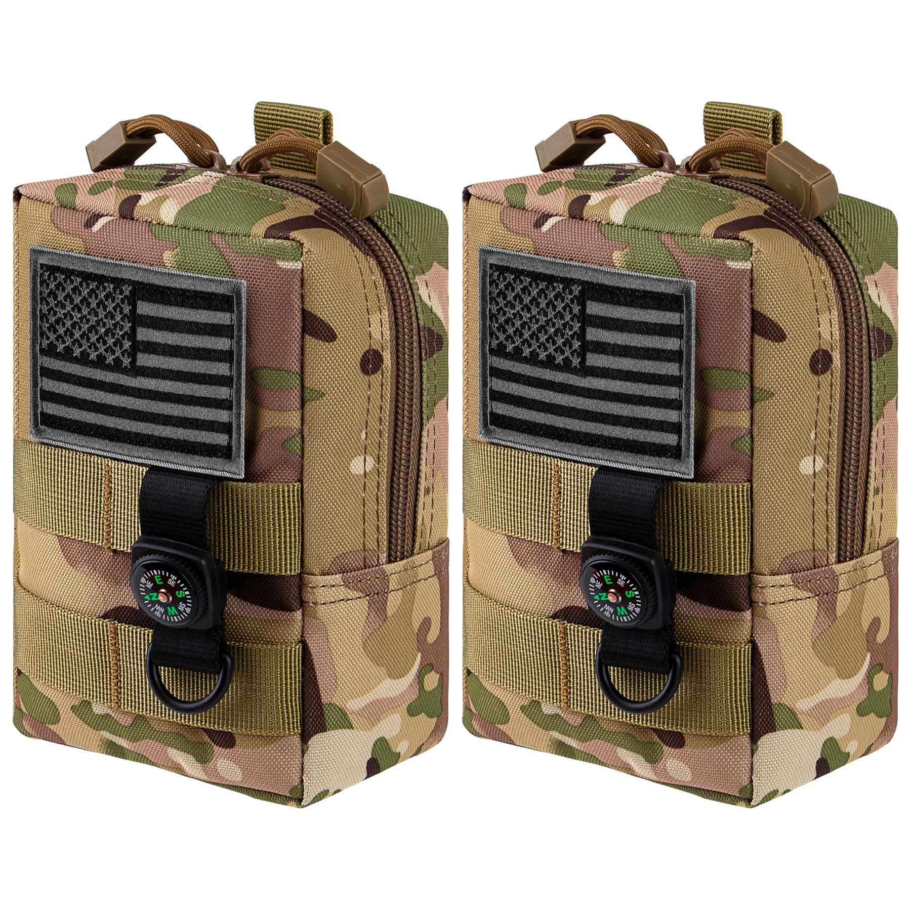 bvya 2 Pack Tactical Molle Pouch Multi-Purpose Compact Waist Pack Water-Resistant Small Utility EDC Pouch with Flag Patch for Molle Backpack, Mini Compass Included โ image 1
