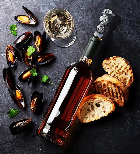 Miniatura 6 de Cheers Tapón de vino de metal con caballito de mar, accesorios elegantes para tapones de vino para botellas, tapón de botella de vino Ocean Life,