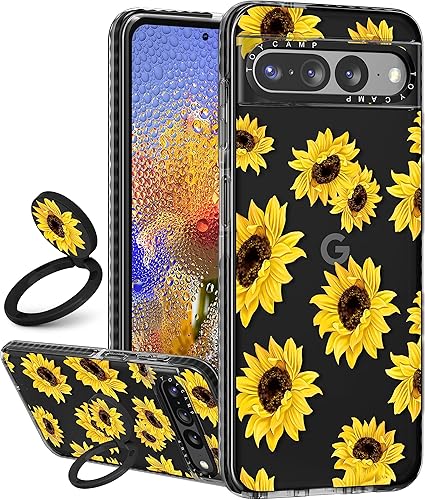 Toycamp Funda para Pixel 7 Pro con soporte para anillos, bonita funda retro de diseño floral de girasol de dibujos animados, a prueba de golpes para disponible en Yaxa Peru