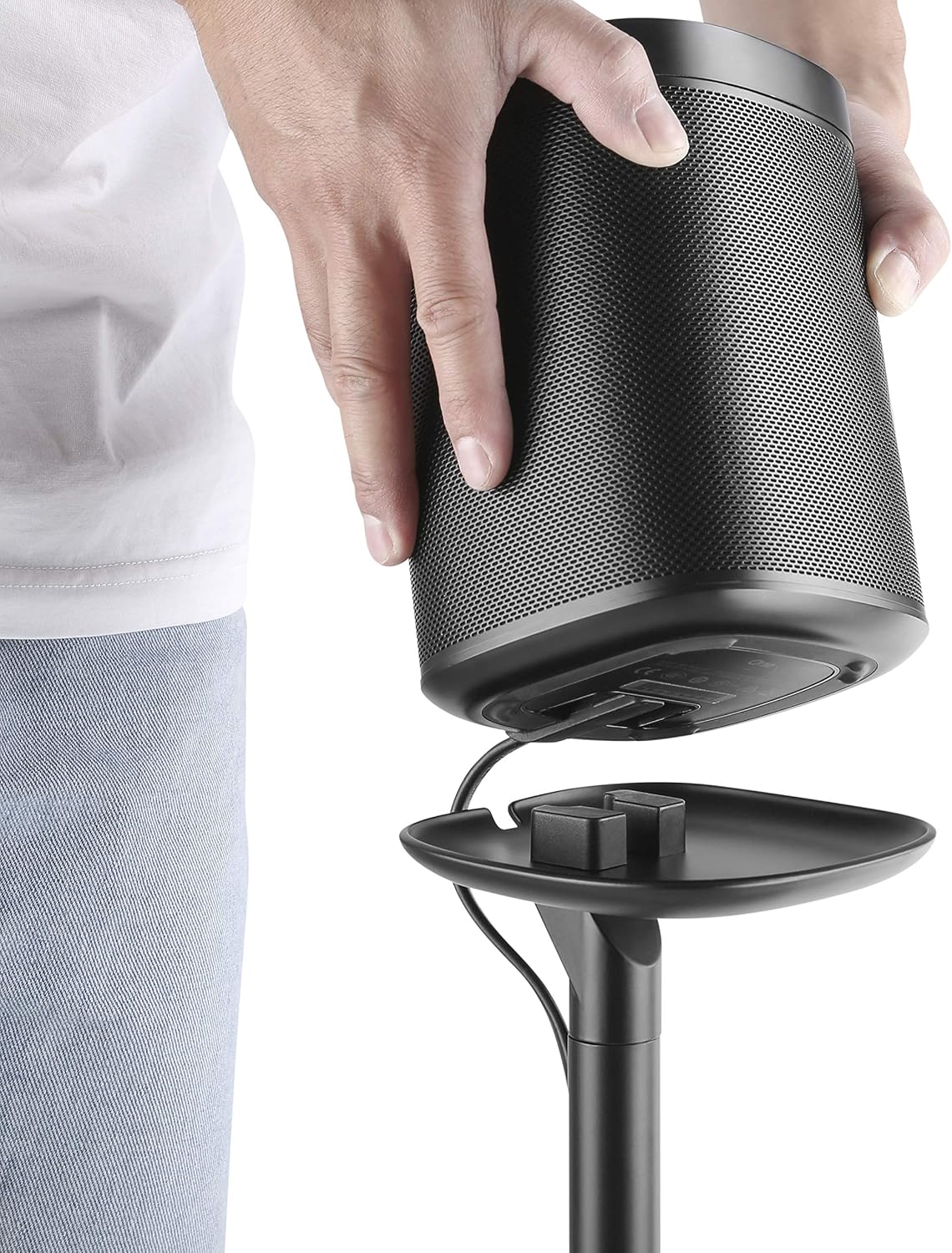 Mount Plus MP-SB54F 2 Pack Fixed Height Speaker Floor Stand Made for Sonos Speakers | Compatible with Sonos One, One SL, Play:1 Play:3 Play:5 | Cable Management (2 Pack Black Floor Stand) - Image 4