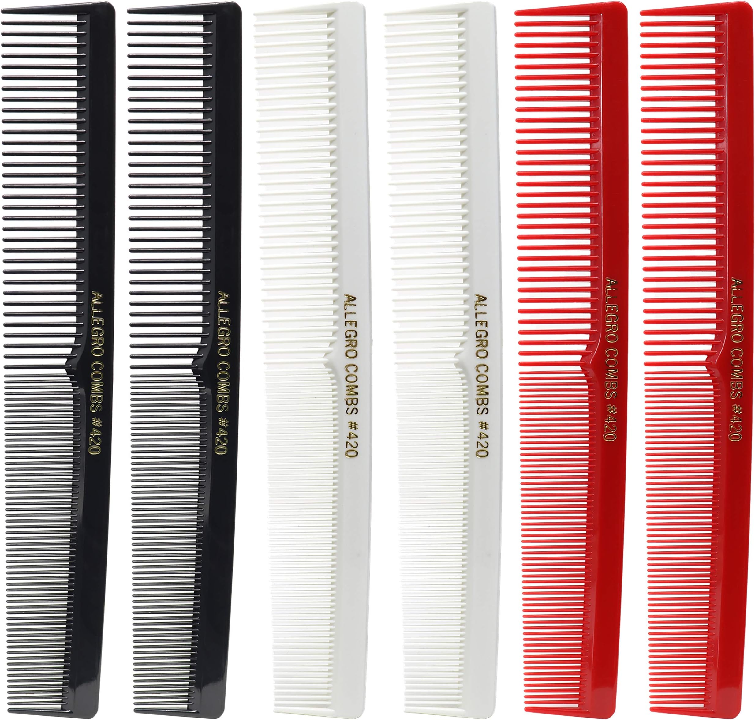 420 Barber Comb Set for Hair Cutting and Styling - 6 Pocket Combs for Stylists in Black, Red and White