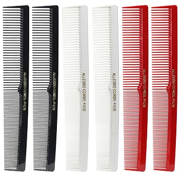 Allegro Combs 420 Barber Comb Set for Hair Cutting and Styling - 6 Pocket Combs for Stylists in Black, Red and White
