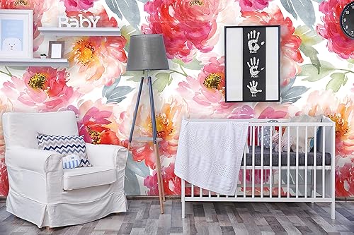Miniatura 4 de Papel tapiz extraíble  Papel tapiz floral para despegar y pegar  Papel tapiz autoadhesivo de flores de acuarela  Mural de peonías (24 pulgadas de