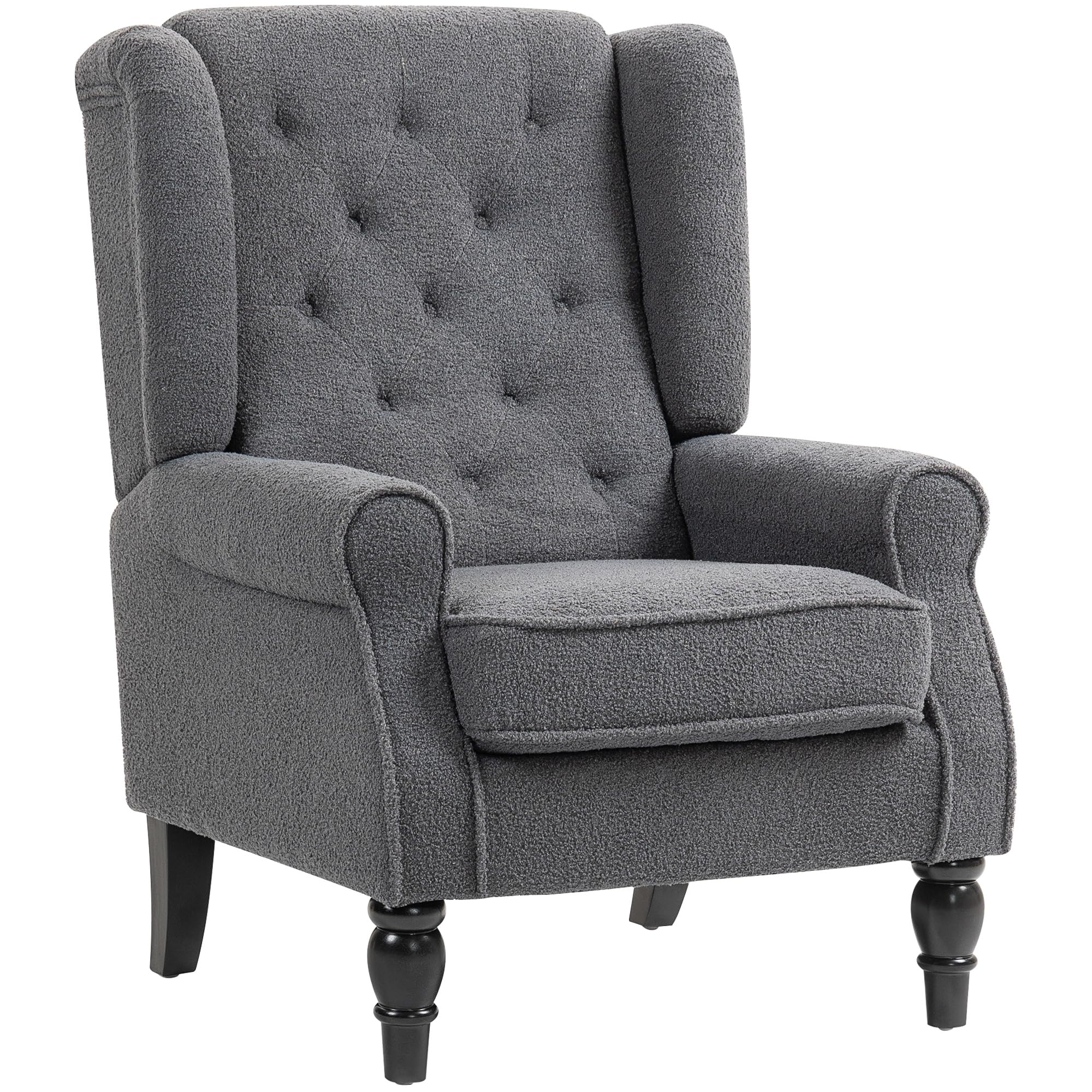 HOMCOM Wingback Accent Chair, Teddy Fleece Armchair with Thick Spring Cushion, High Back, Solid Wood Legs, Retro Button Tufted Reading Chair for Living Room, Bedroom, Dark Grey โ image 1