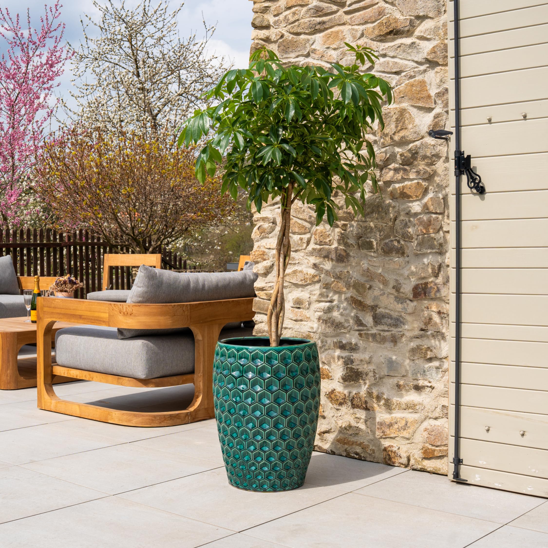 Versailles Terrakotta Topf Dunkelgrün, Größe: XL - Durchmesser: 38 cm x Höhe: 54 cm, handgefertigt, mediterranes Pflanzgefäß für Außen Innen Garten