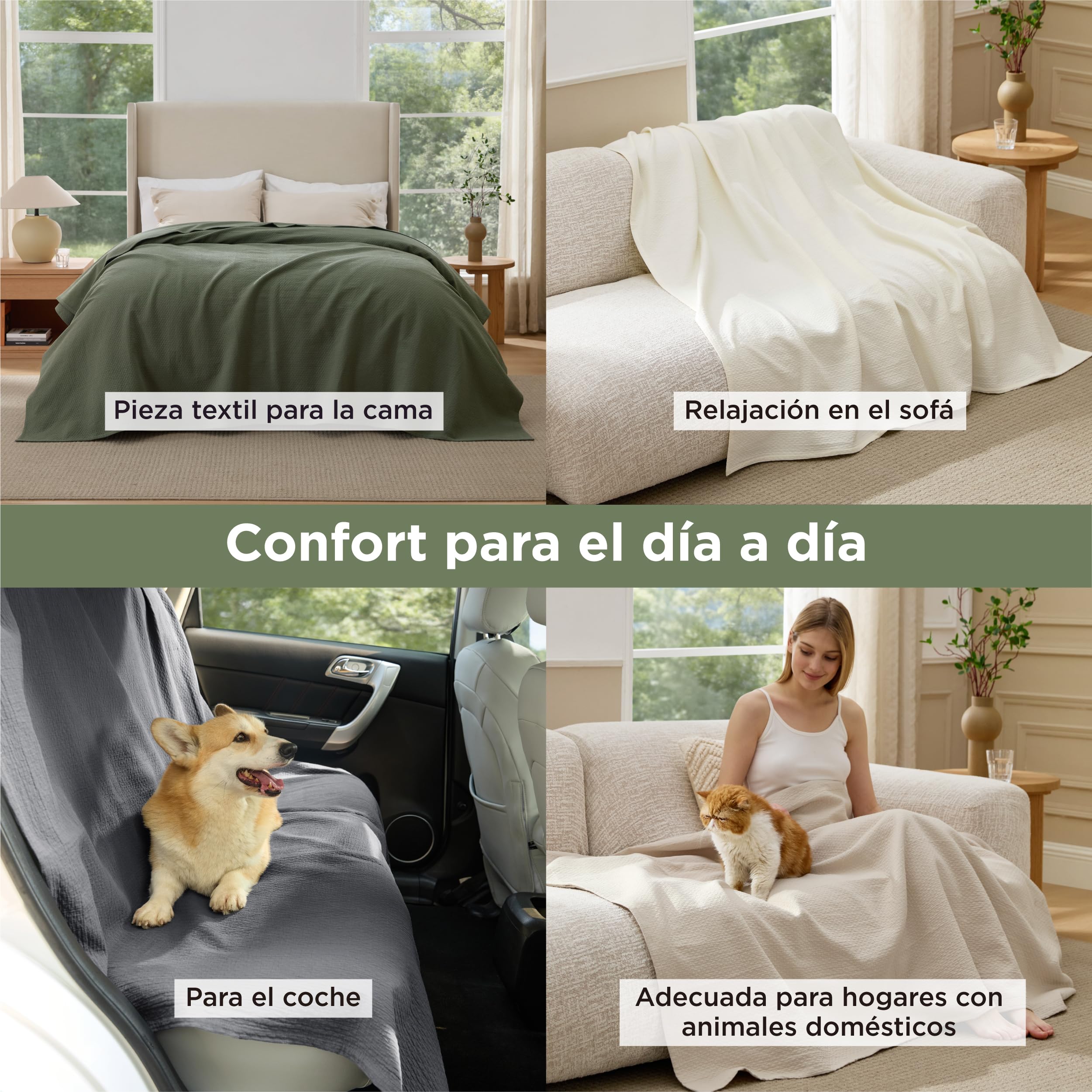 Bedsure Manta de Mousselina - 100% Algodón, Beige, 180x240 cm