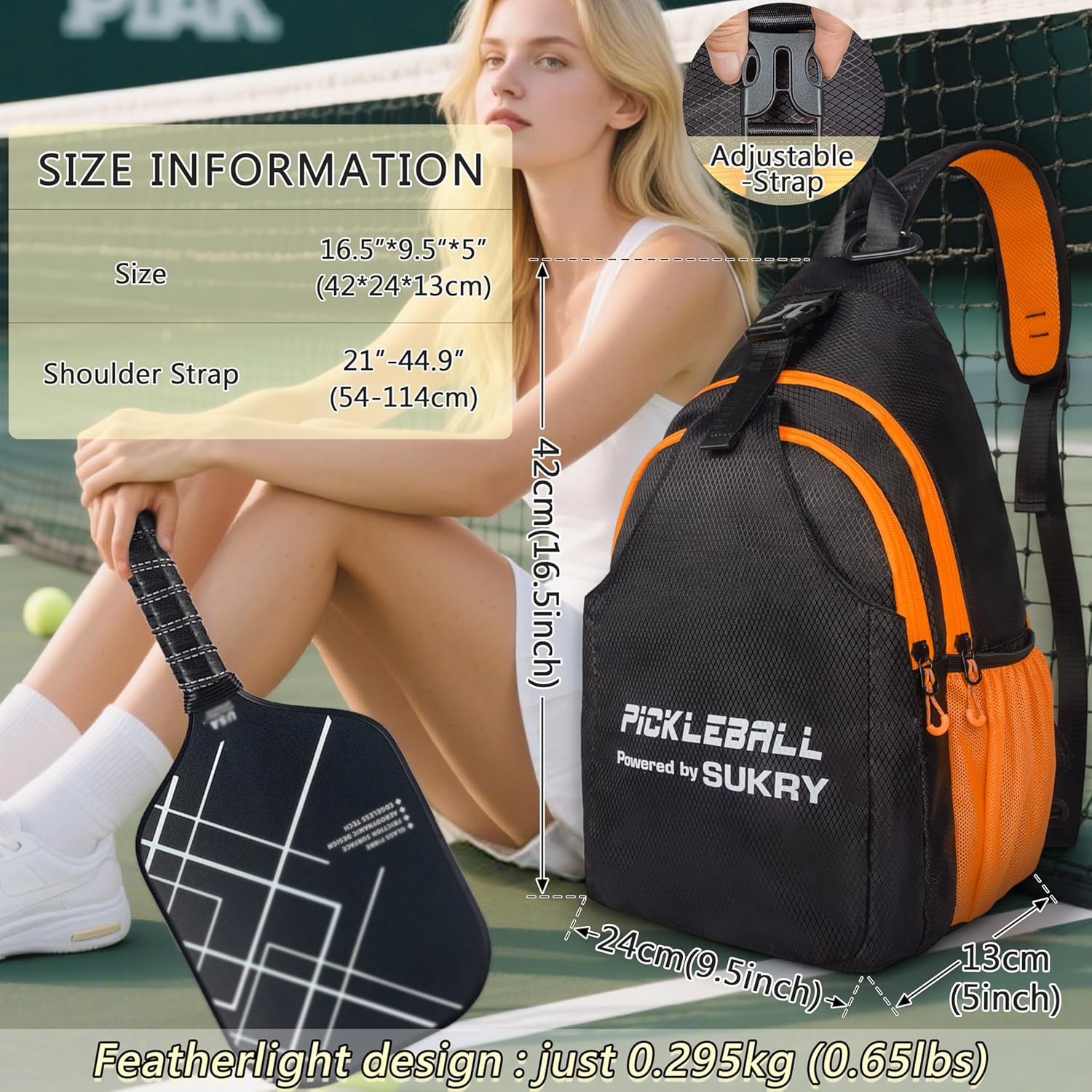 SUKRY Pickleball Bag Lightweight Sling Backpack for Men and Women with Multi-Pocket Crossbody Gym & Travel Backpack Pickle Ball Accessories - Image 4