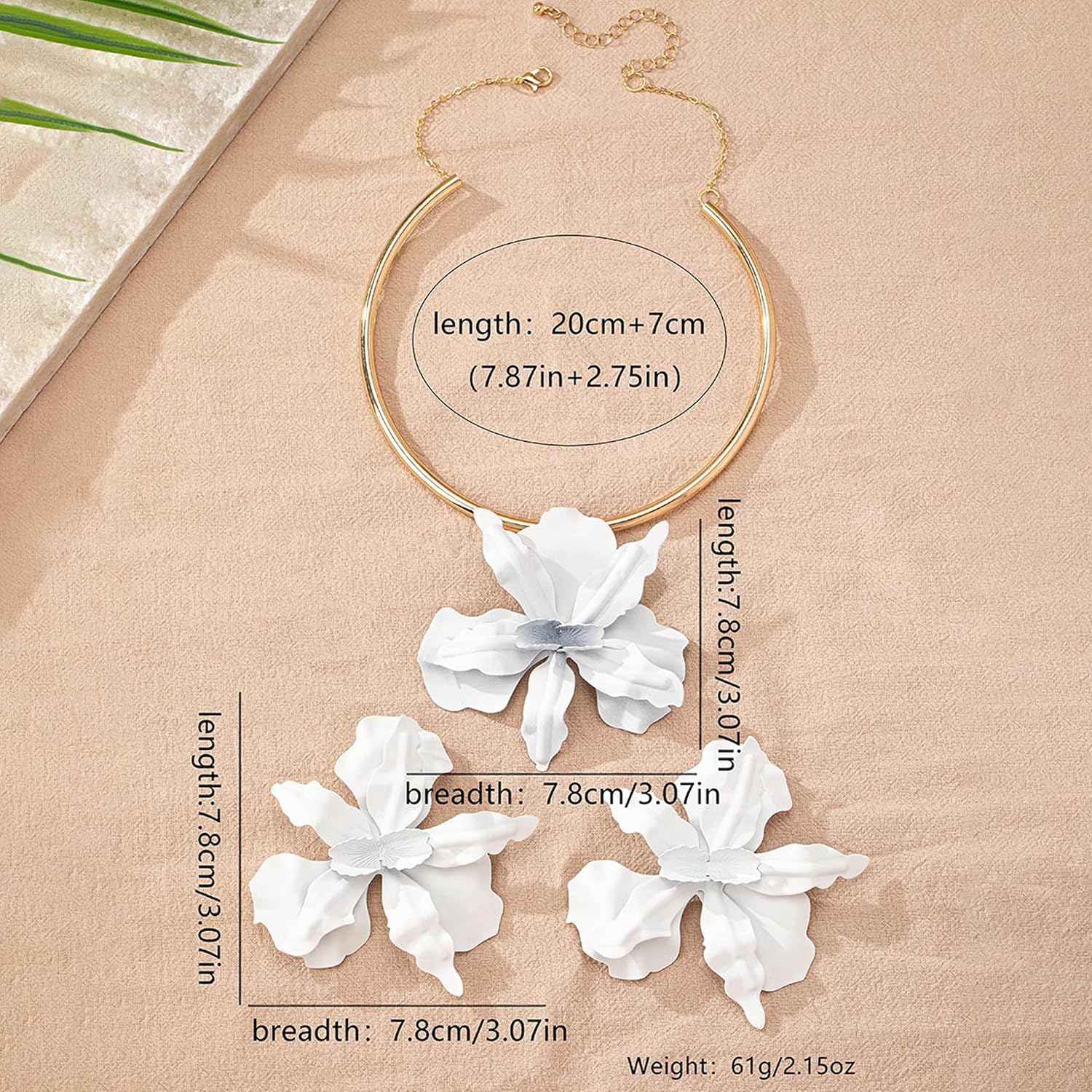 Pink Flower Earrings Necklace Set for Women Floral Statement Earrings Charm Necklace Jewelry Gift - Image 6