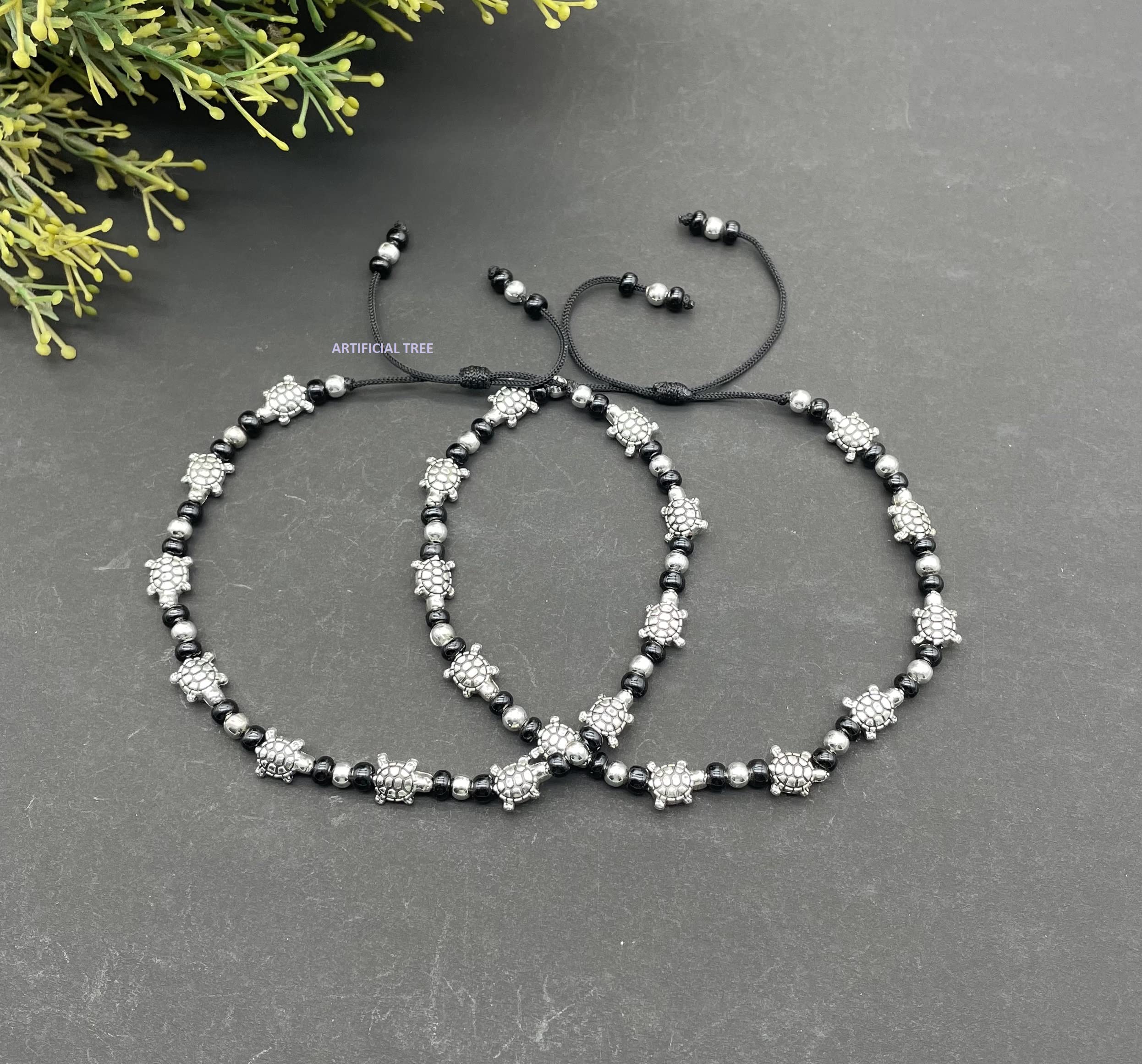 German Silver TORTOISE Charms Thread Adjustable Anklets