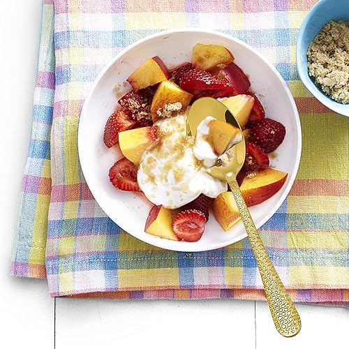 Miniatura 6 de 12 cucharas de café doradas, cucharas de espresso de acero inoxidable E-far de 6 pulgadas, pequeñas cucharas de metal para cofreazúcarté, diseño