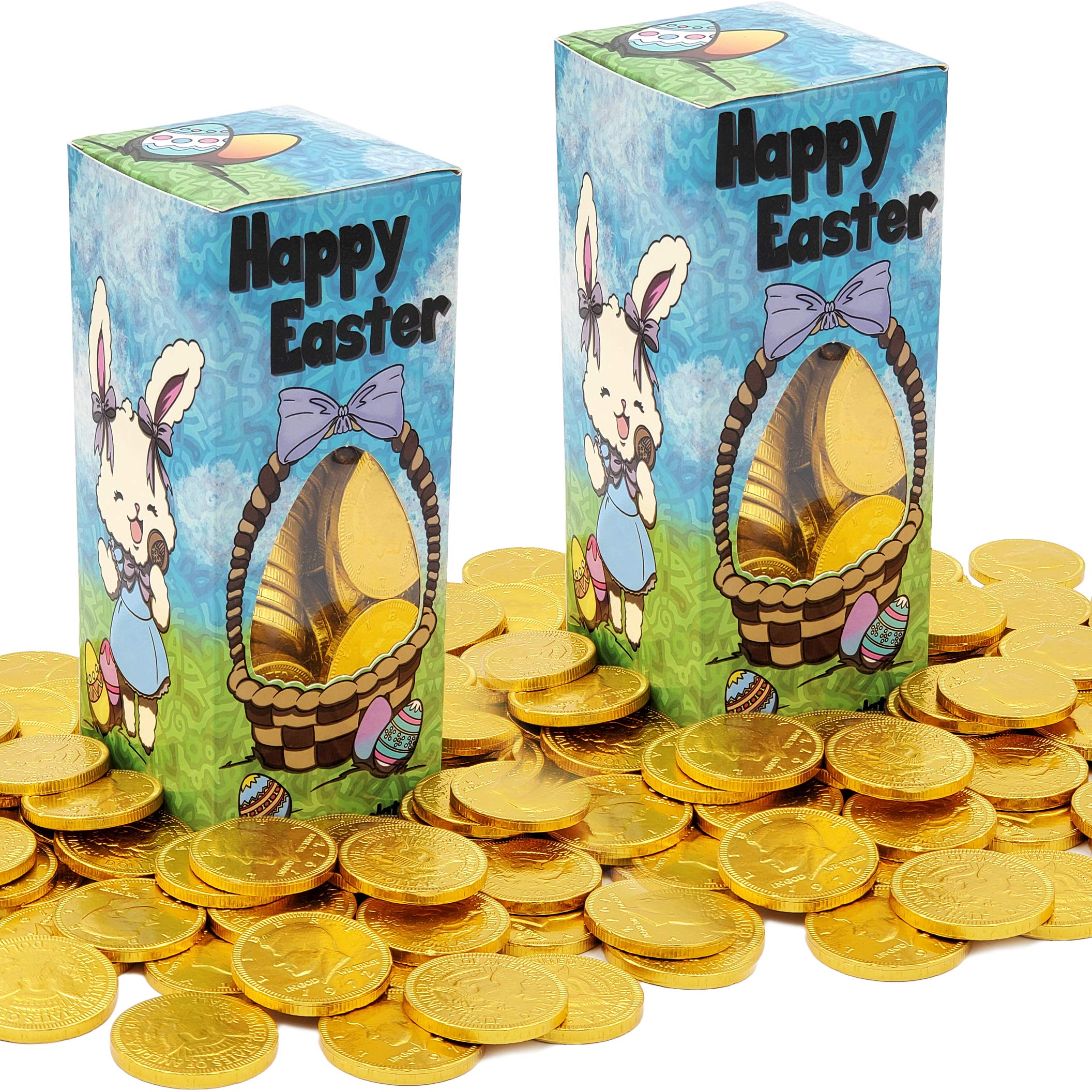 The Dreidel Company Happy Easter Belgian Milk Chocolate Gold Coins, Kosher Certified Dairy, Nut-Free, 1LB (2-Pack)