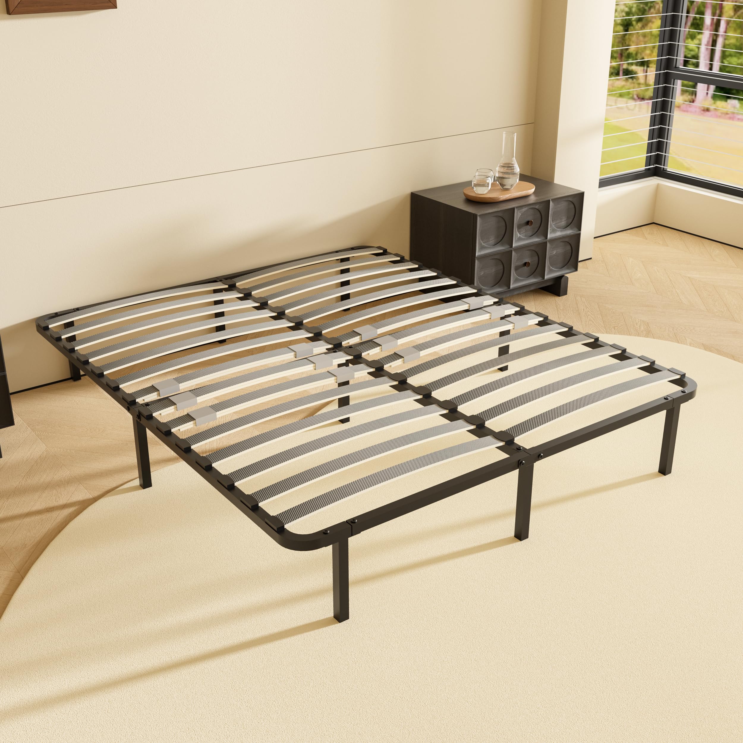 DEWINNER Rete Matrimoniale 160x190 cm, Altezza 35cm, Ortopedica con 9 Piedi,Letto Ferro Battuto con Rete a Doghe Matrimoniale regolatori di rigidità con Doppie doghe centrali