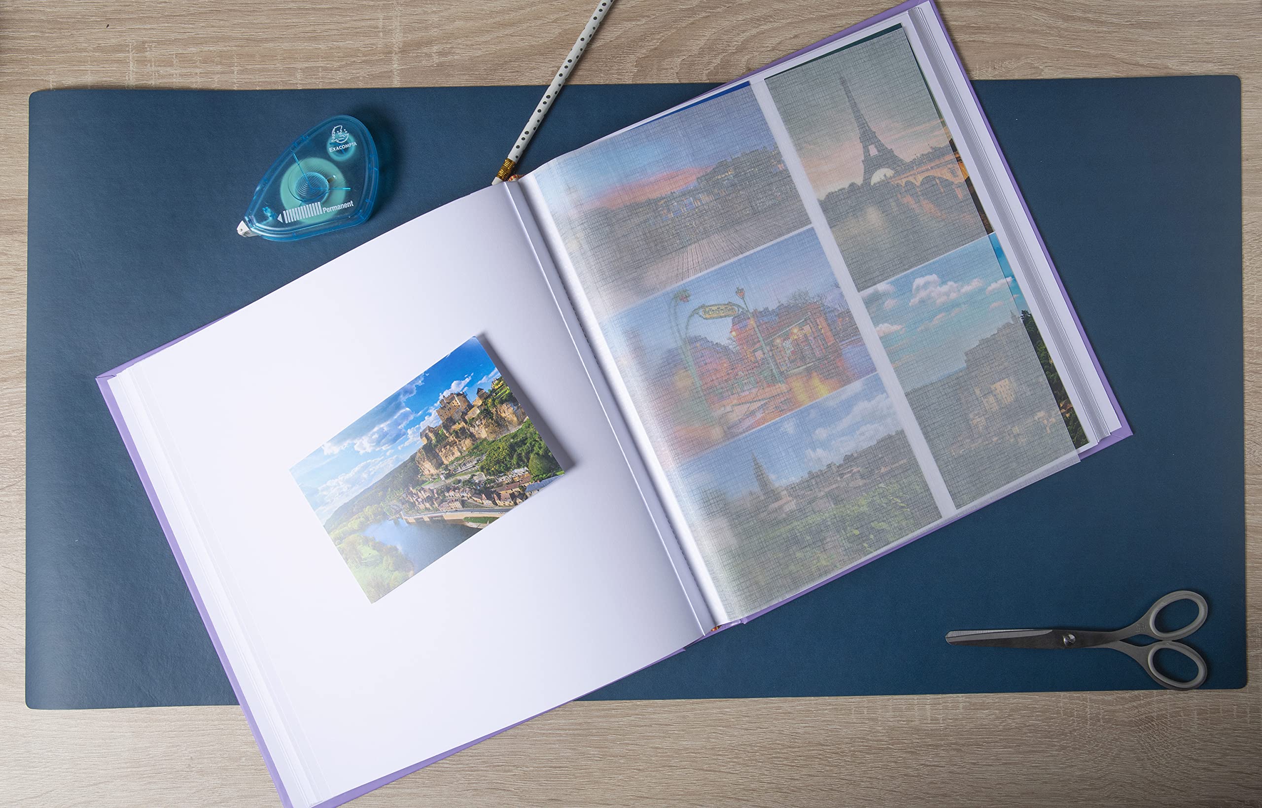 Exacompta 16151E Fotoalbum PLUM' 300 Fotos 60 weiße Seiten im Format 29 x 32 cm Einband aus türkisgrünem Kunstleder Prägung mit goldenen Punkten und Schriftzug
