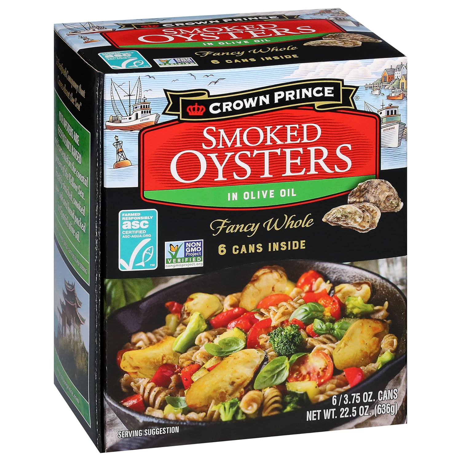 Crown Prince Smoked Oysters in Olive Oil, 3.75oz Cans (Pack of 6) - ASC Certified, Non-GMO, Omega-3 Rich Seafood Snack