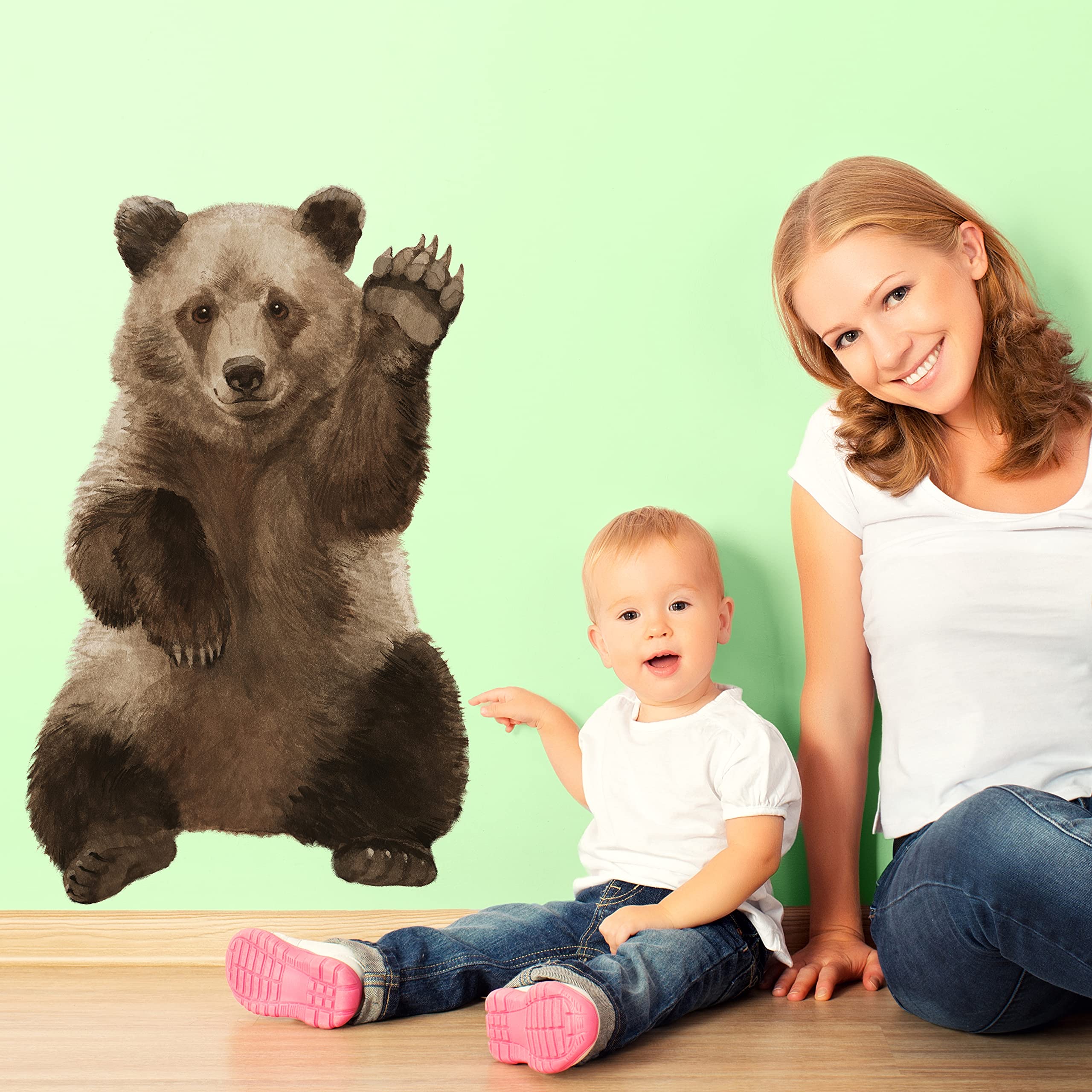 ROFARSO Lifelike Cute Lovely Hello Bear Animal Wall Stickers Removable Wall Decals Peel and Stick Wall Art Decorations Home Decor for Nursery Kid Baby Bedroom Living Room Playing Room Murals