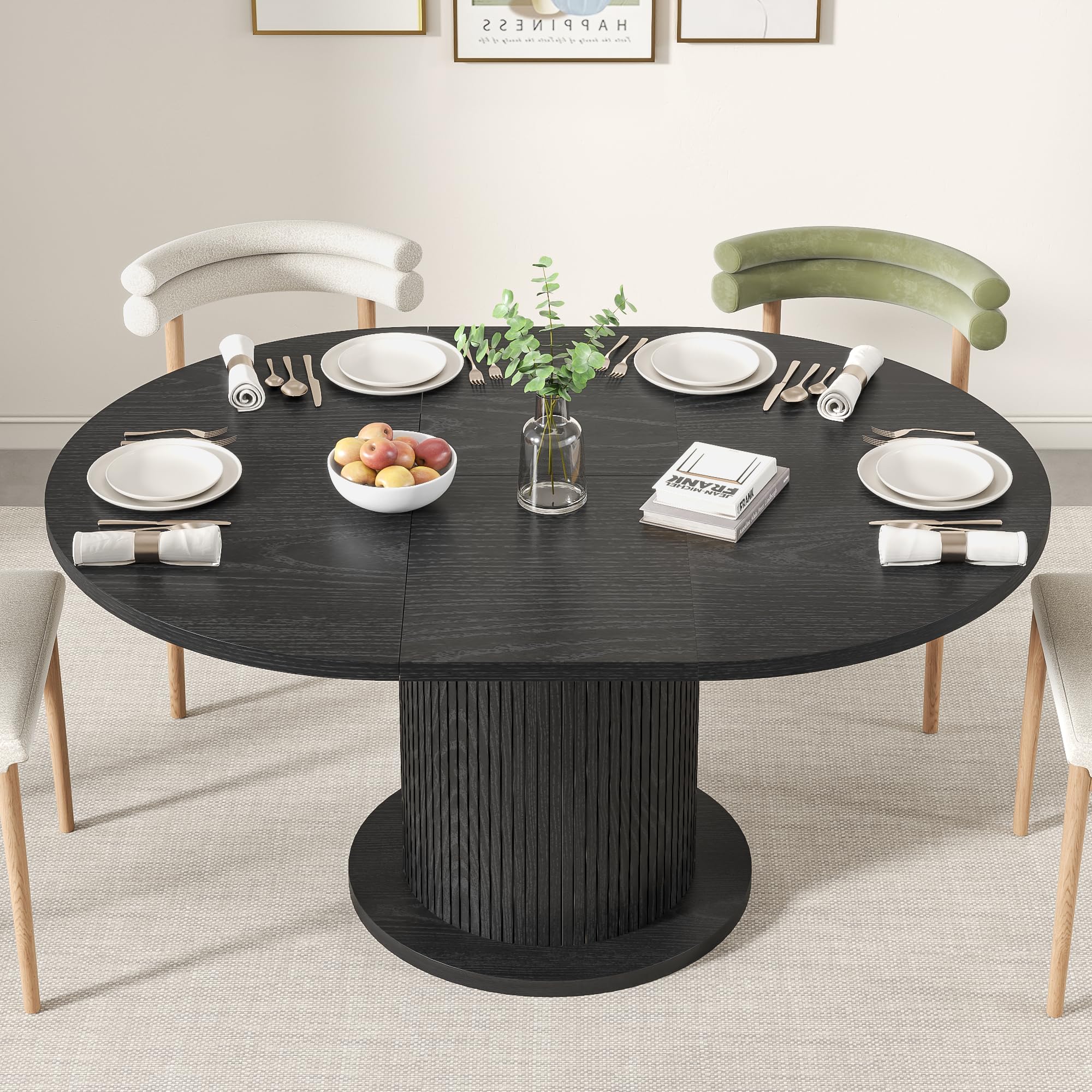 43 3 inch 59 inch Adjustable Size Round Dining Table for 4 6 Unique Design Modern Farmhouse Kitchen