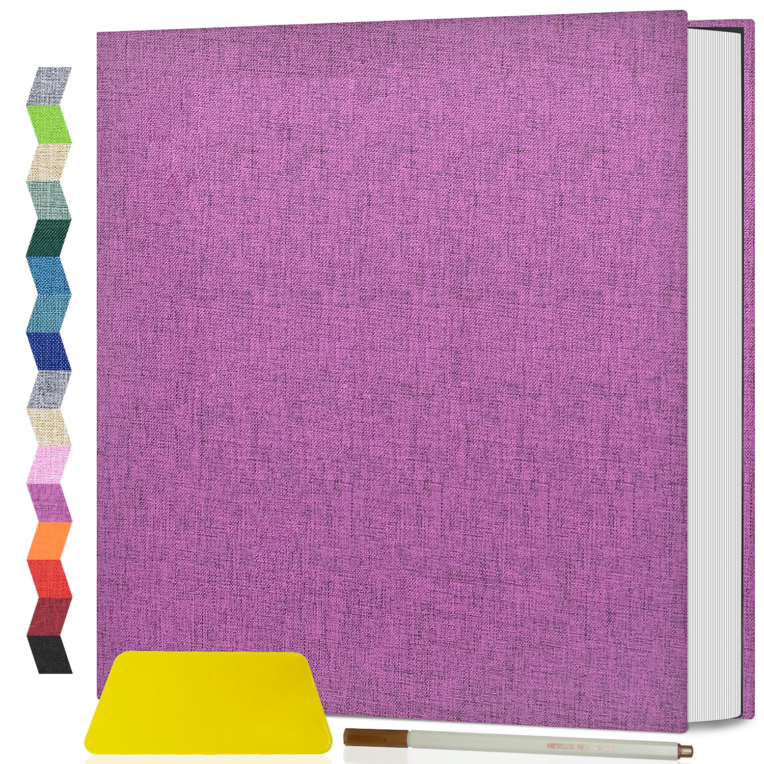 popotop Linen Self Adhesive Photo Albums 6x4 5x7 8x10, 60 Pages Large Photo Book, Linen Personalised Scrapbook Album for Wedding Baby Travel Polaroid, with Scraper and Metallic Pen