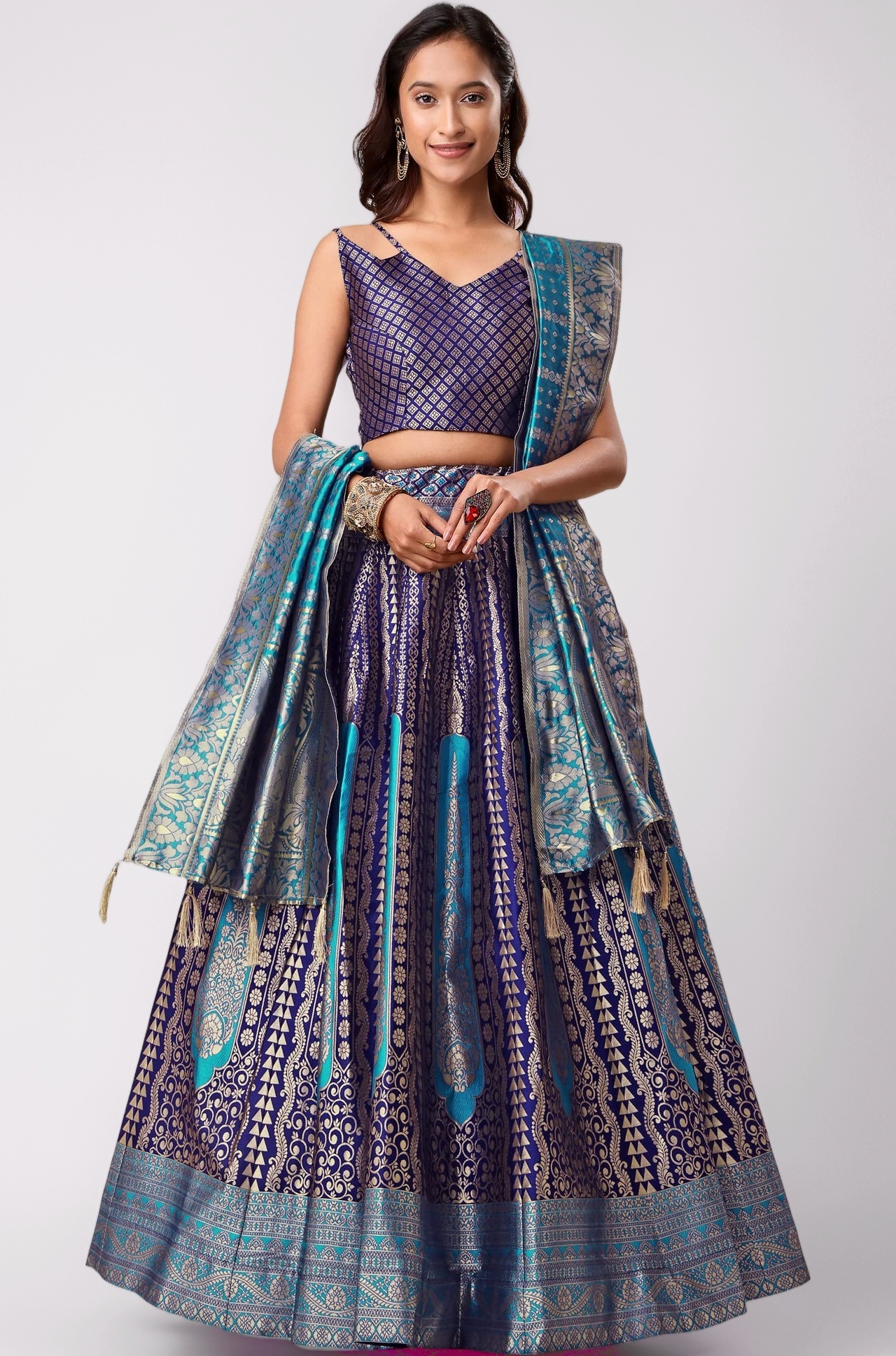 PURVAJA Women's Jacquard Semi-Stitched Lehenga choli(Lihaaz)