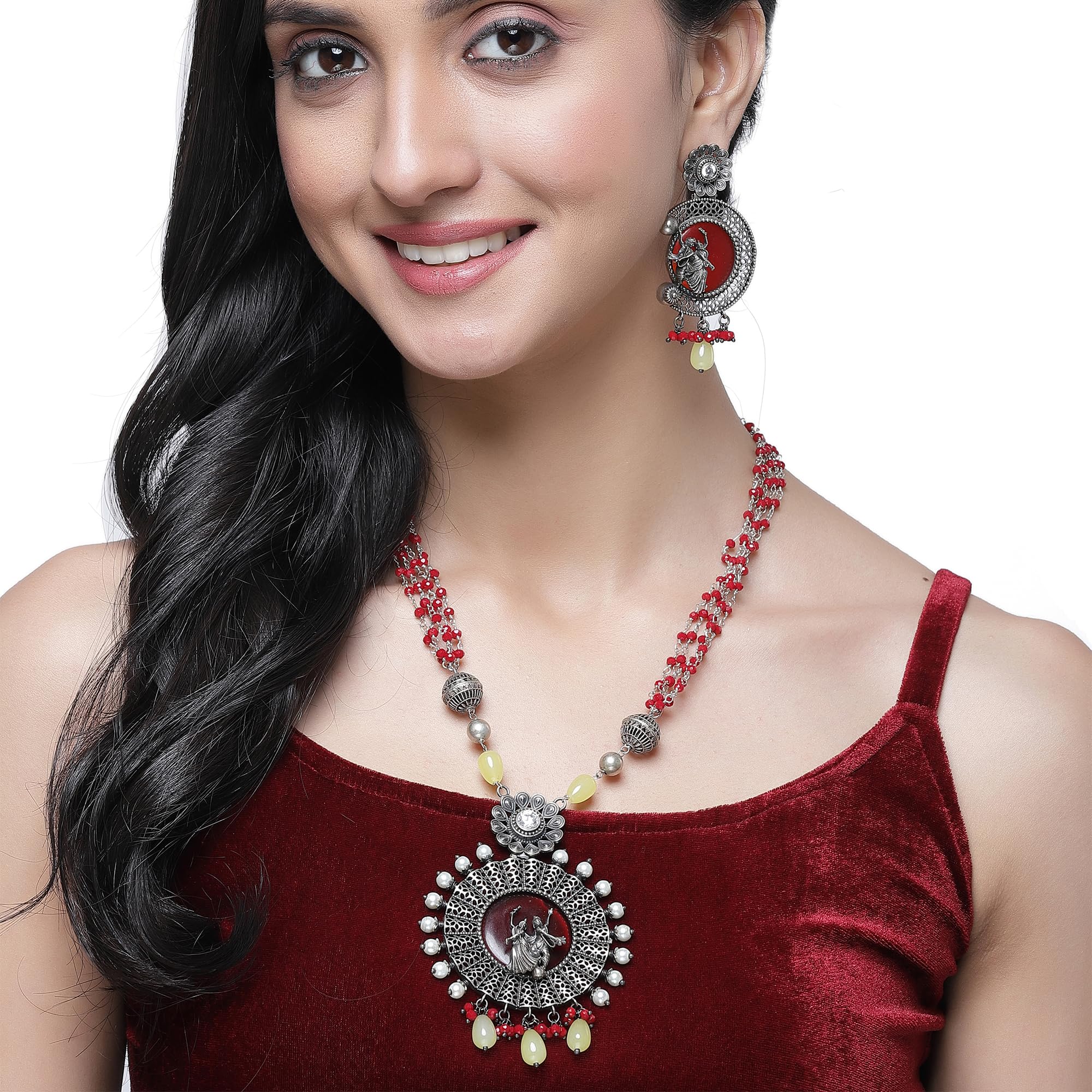 Antique Matte God Krishna Jewellery Set with Stone Studded & Beads