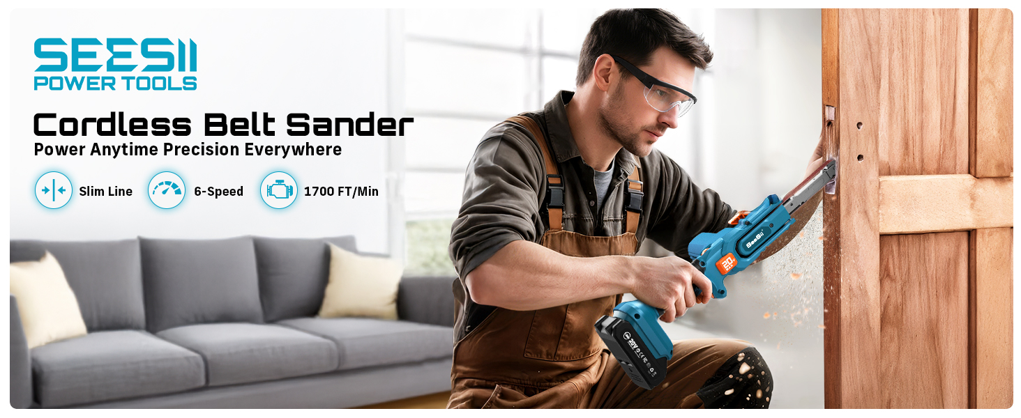 Cordless Belt Sander Kit – 16.8V With 2x 2.0Ah Batteries, CVT Speed Control, 360° Rotating Arm, 7,000 Ft/Min, 10 Belts & Storage Case