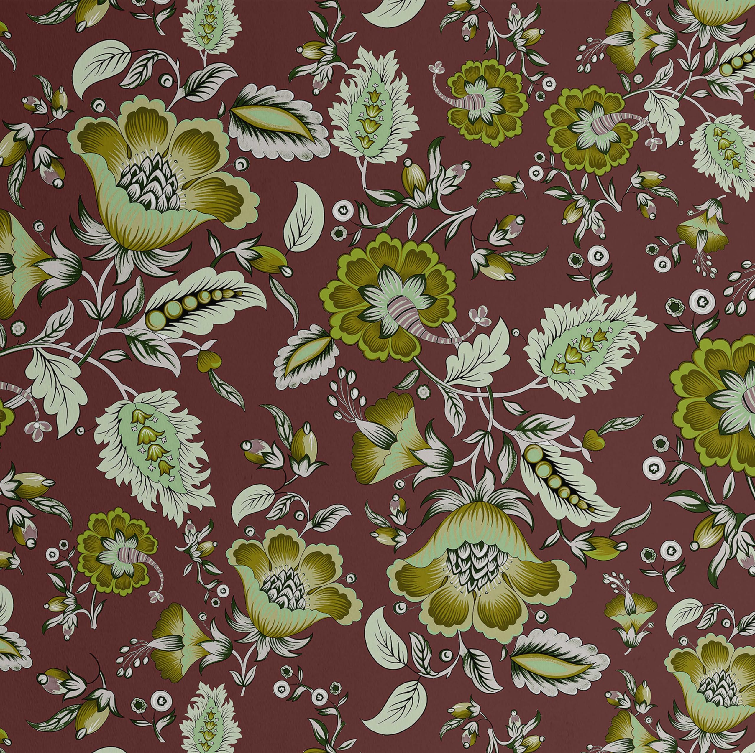 Papier peint imperméable en vinyle texturé marron floral 63x304 cm