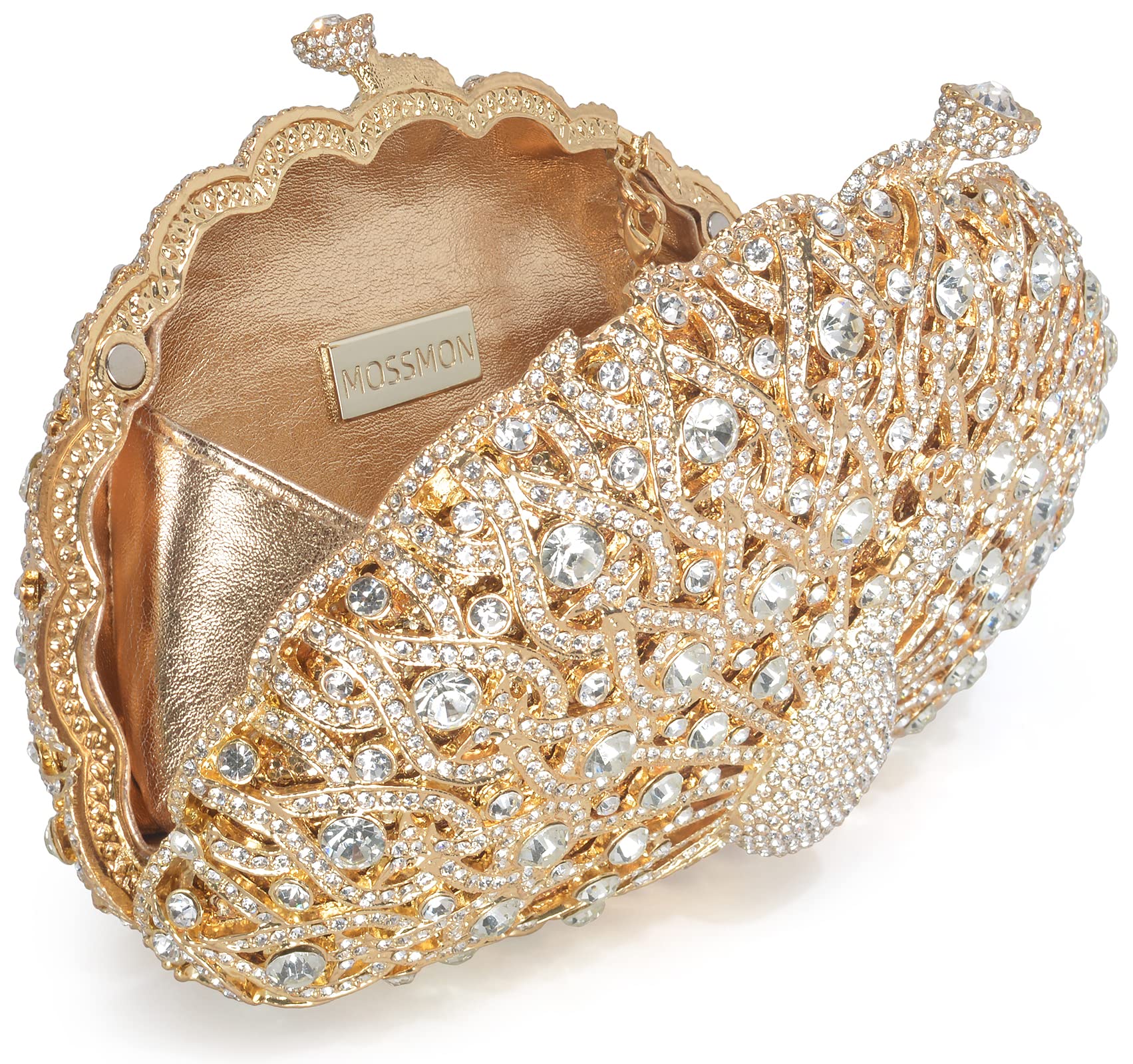 MOSSMON Bolso de mano de lujo de pavo real con diamantes de imitación de cristal, para novia, boda, fiesta, monederos para mujer
