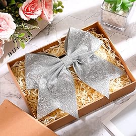 2 Packs Jumbo Cheerleading Bow 8 Inch Large Cheer Hair Bows with Ponytail Holder for Teen Girls Softball Outfit Uniform(Silver)