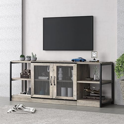 Miniatura 6 de IDEALHOUSE Soporte de TV para TV de más de 65 pulgadas, gabinete de consola de medios de entretenimiento industrial, soporte de TV con