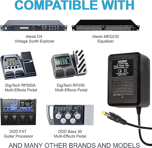 Miniatura 6 de HQRP Adaptador de CA compatible con Digitech PS0913B RP200A RP250 RP255 RP350 RP300A RP355 RPx400 RP1000 RP100A RP150 RP155 VL4 BP200 BP355 Cable