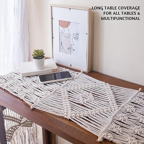 Miniatura 2 de Folkulture Camino de mesa de macramé para decoración de mesa de 48 pulgadas de largo, decoración de mesa de boda 100% algodón o caminos de mesa