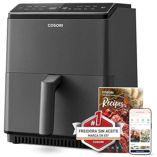 COSORI Freidora sin Aceite Inteligente 6.4 L, Freidora de Aire Caliente con Doble Calefacción, sin Agitación sin Precalentamiento, Air Fryer con Recetas en Español y 12 Programas, Gris Oscuro, P583S