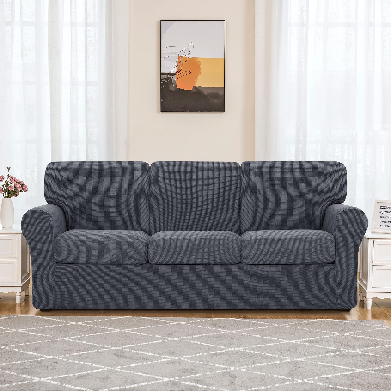 SUBRTEX 5 Piece Loveseat Cover Bundles 7 Piece Sofa Cover Stretch Couch Slipcover with Separate Backrest Covers and Cushion Covers Slipcover Sets for Living Room（Medium+Large,Gray）