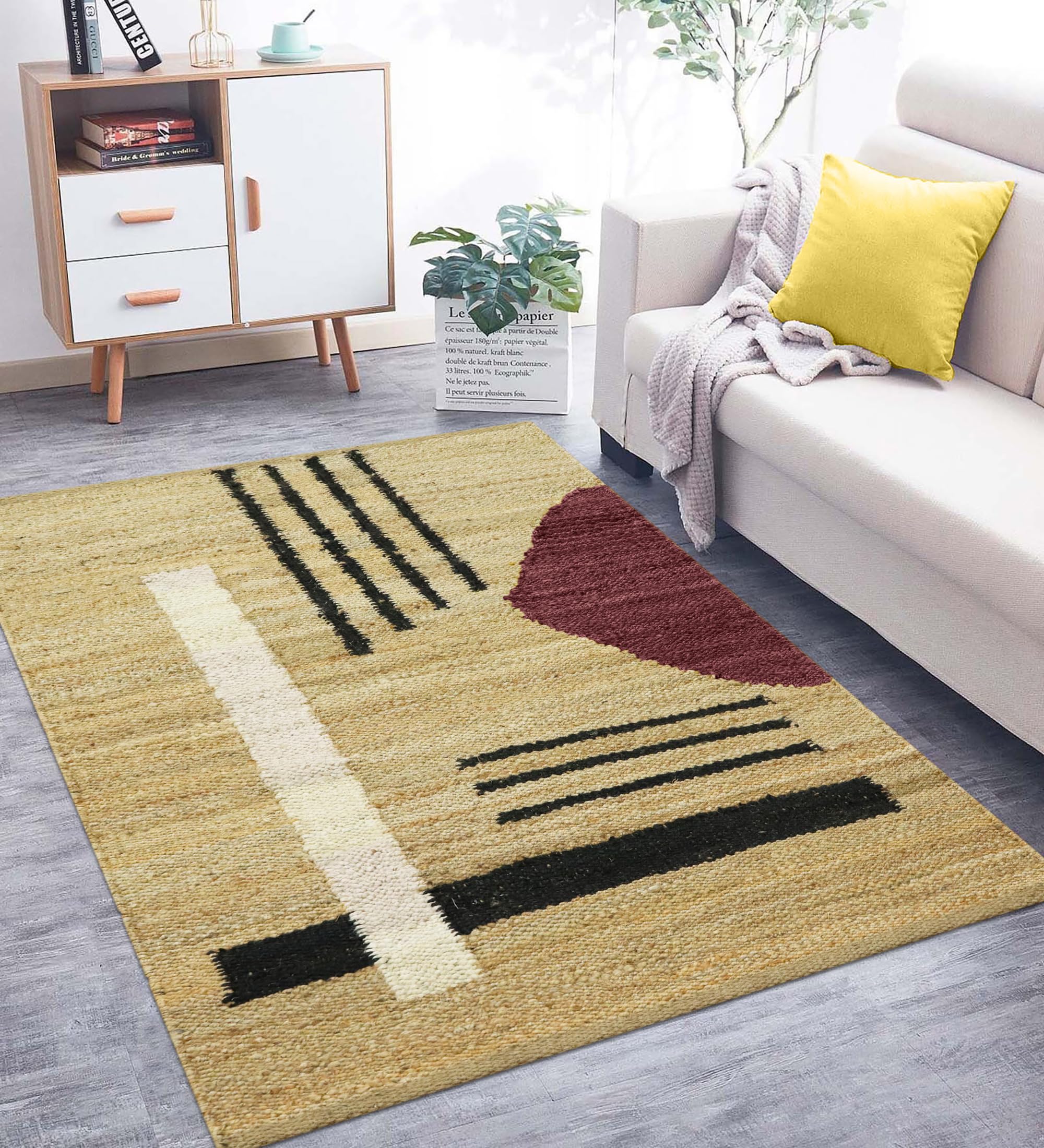 Tappeto in iuta intrecciata a mano, 6,3 x 35,5 cm, motivo geometrico naturale, marrone e beige, resistente, per interni ed esterni, ideale per corridoio, ingresso, scale, corridoio