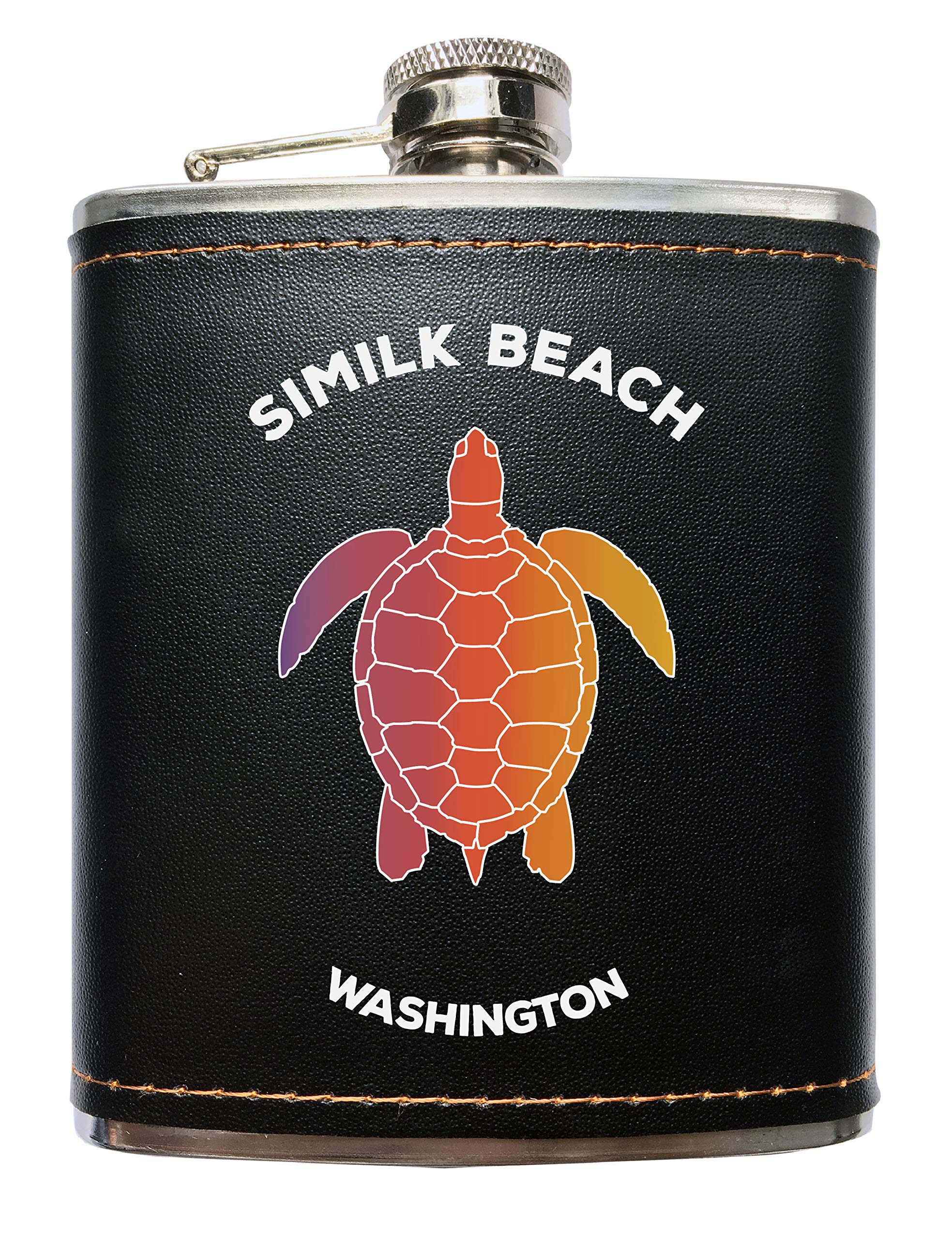 R and R Imports Similk Beach Washington Souvenir Black Stainless Steel 7 oz Flask
