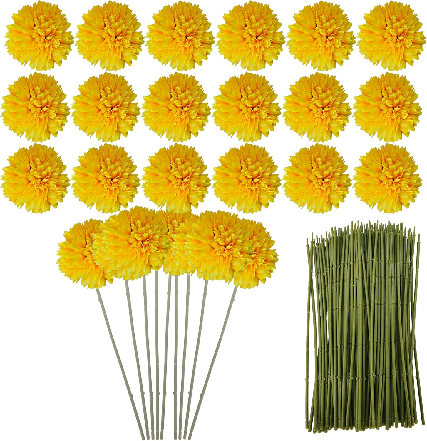48 Pcs Artificial Chrysanthemum Flowers Heads For Homecoming Mum Centerpieces，4''Faux Silk Chrysanthemum Flowers Ball for Home Office Coffee House Parties and Wedding Decor (48, yellow, 4 '')