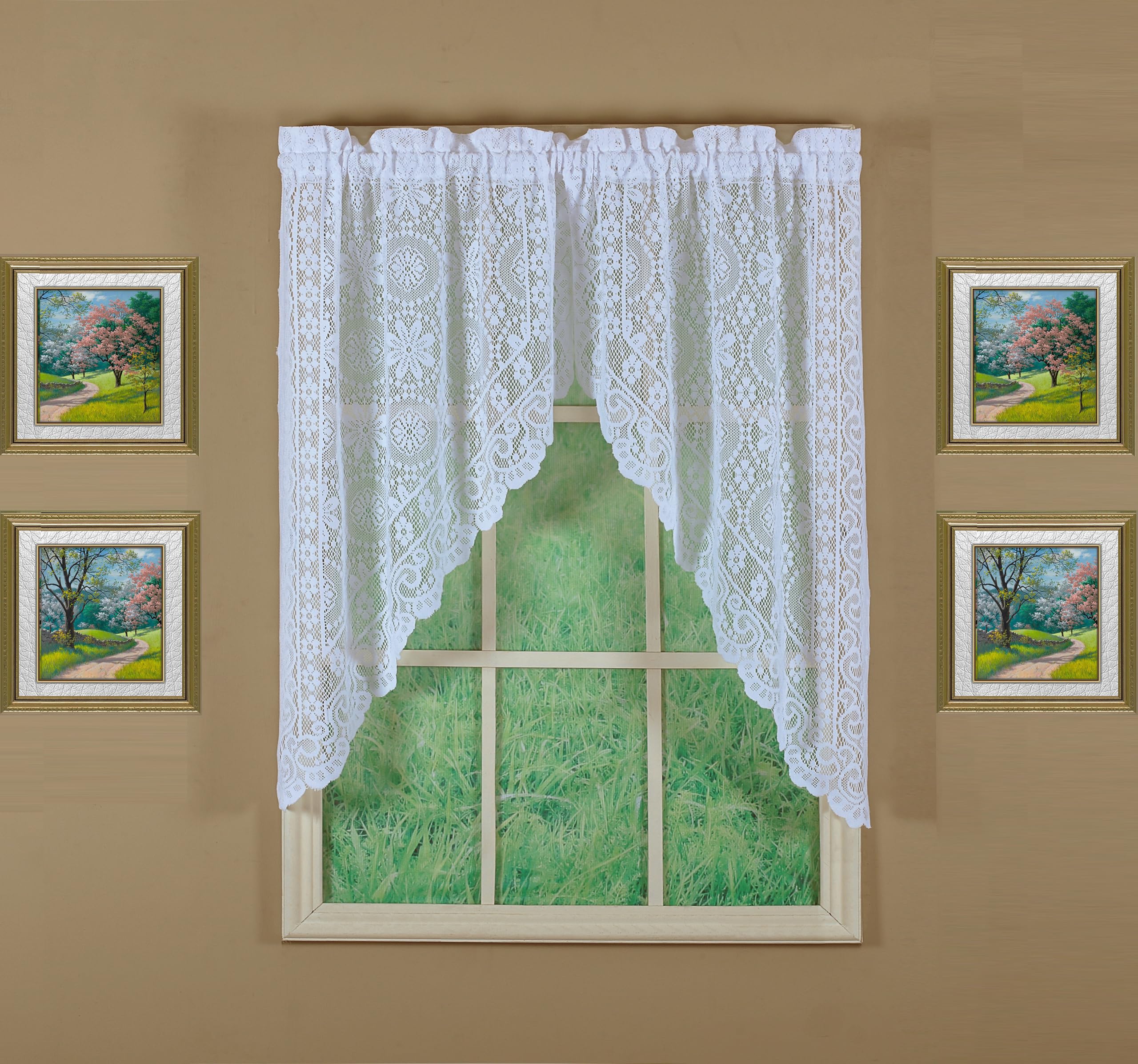 Today's Curtain White Hopewell Premium Lace Swag 38", 58W X 38L