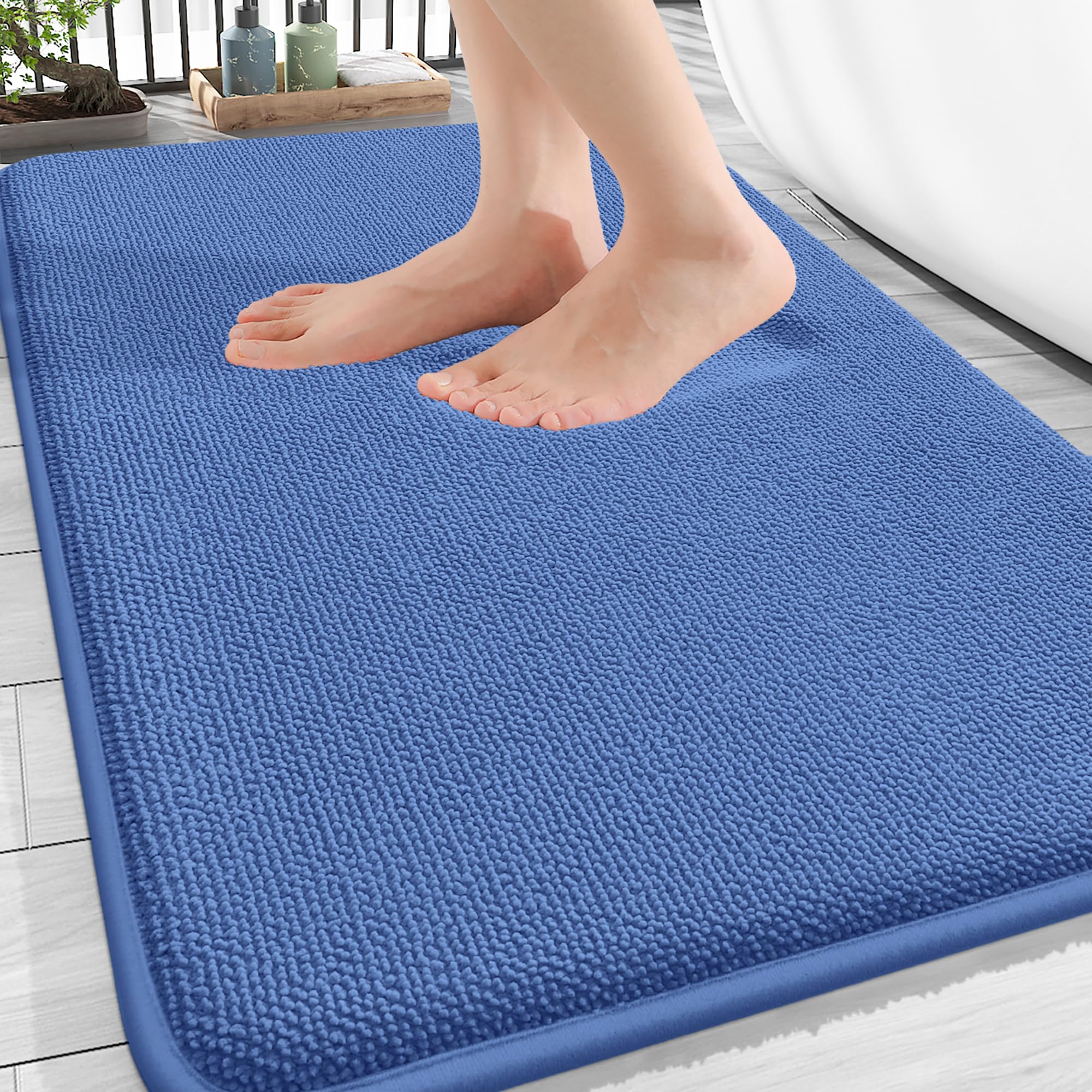 OLANLY Memory Foam Bathroom Rugs 30x20, Absorbent Bath Mat, Cornflower Blue
