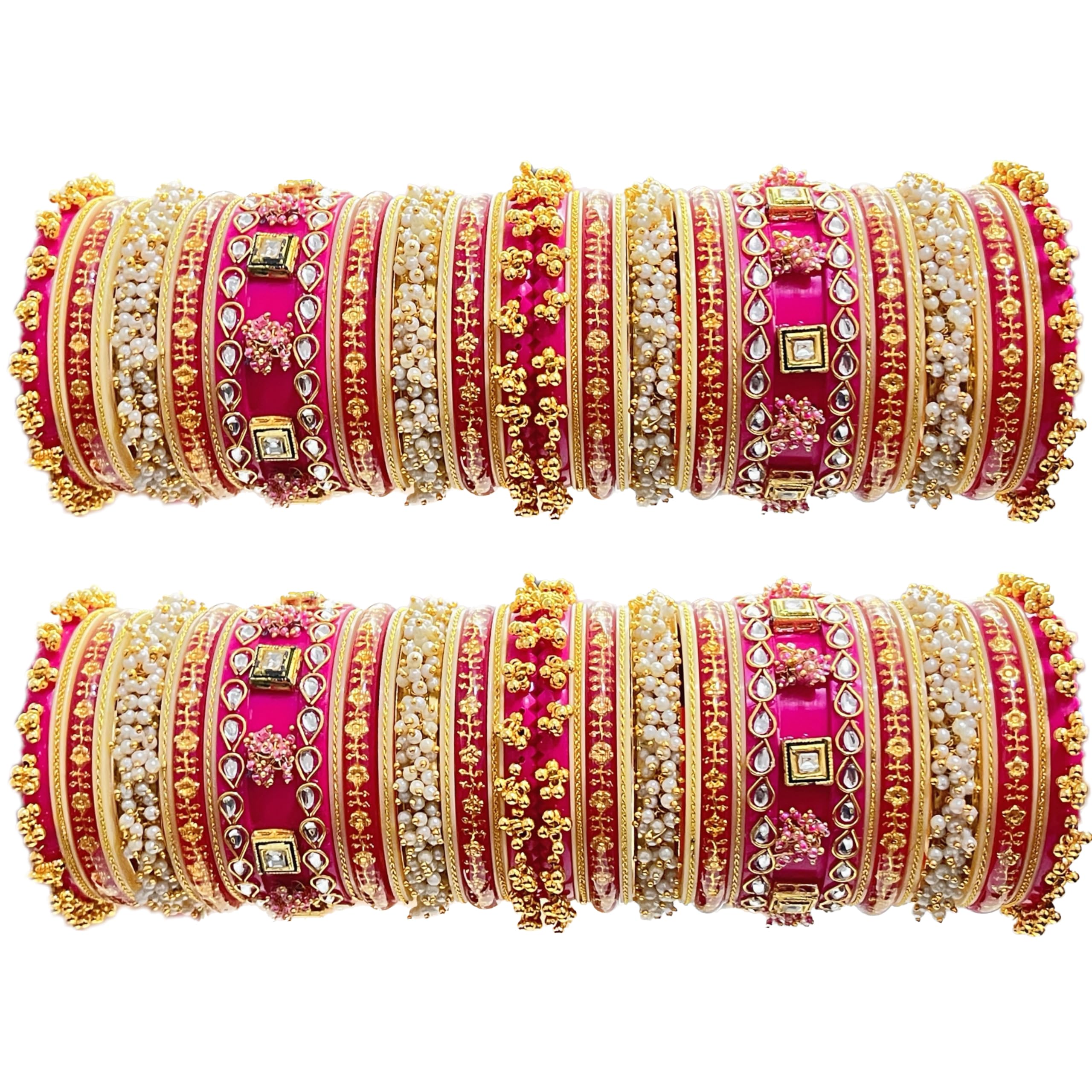 SHINE OF STARS Womens Bridal Punjabi Chuda Bangle Set For Wedding (Pink & Golden) - Size (2.6) (B0CZ966WWV) Amazon Price History, Amazon Price Tracker