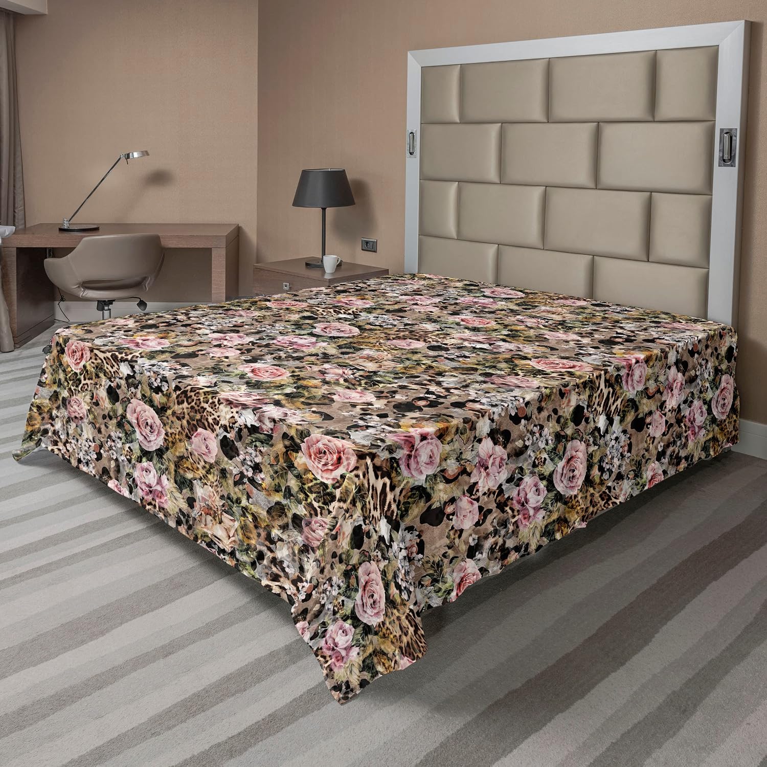 Ambesonne Floral Flat Sheet, Grunge Themed Pastel Style Painting Like Flower Illustration Garden Blooms, Soft Comfortable Top Sheet Decorative Bedding 1 Piece, Queen Size, Pale Seafoam Rose