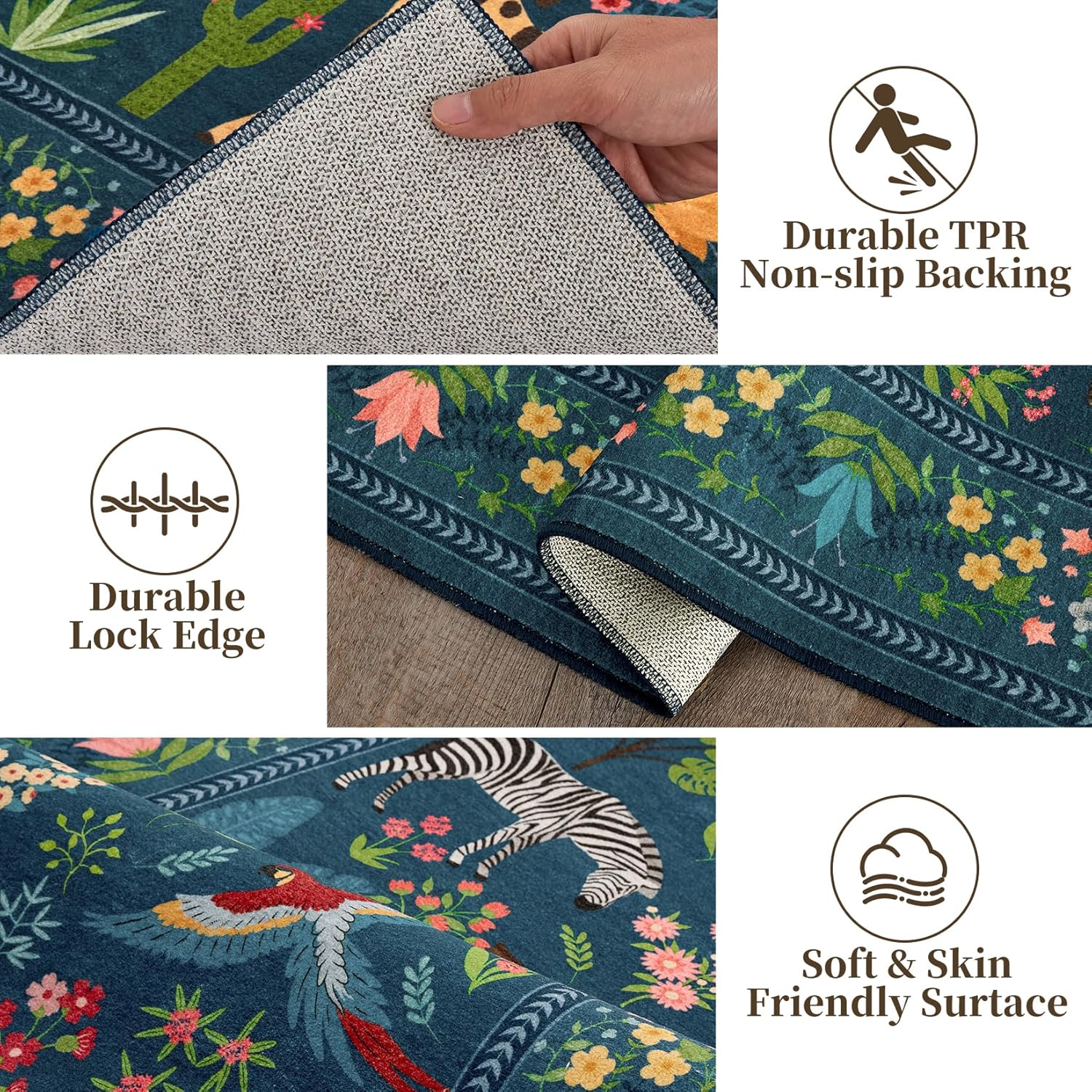 GarveeHome 2x6 Rug for Hallway, Washable Kitchen Runner Rug with Non Slip Backing, Soft Low Pile Vintage Animal Runner for Bedroom, Kitchen, Hallway, Entryway, Laundry, Nursery, Kids Room, Green