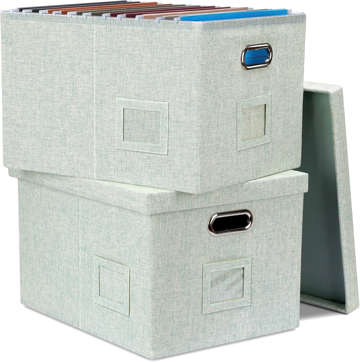 Graciadeco Green Hanging File Box with Lid, 2 Pack