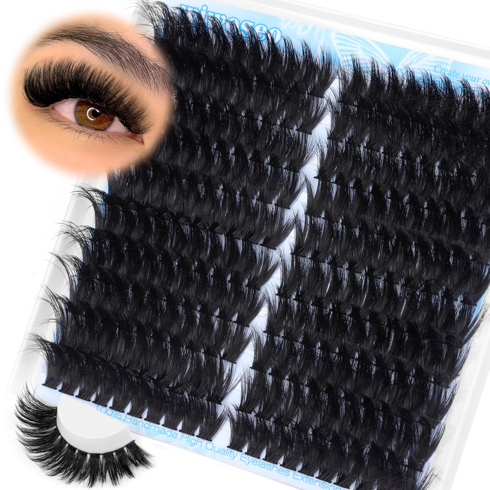 wiwoseo Fluffy Individual Eyelashes Cluster Lashes Individual Cluster Eyelashes Fluffy Lash Clusters Eyelash Clusters Long Lash Clusters Volume Cat Eye Lashes Left&Right Lashes Clusters for Beginners