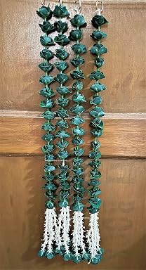 Sphinx artificial velvet roses garlands with clustered tuberose (rajnigandha) for festive pooja wedding housewarming decorations approx. 2.5 ft (Dark Green, 4)
