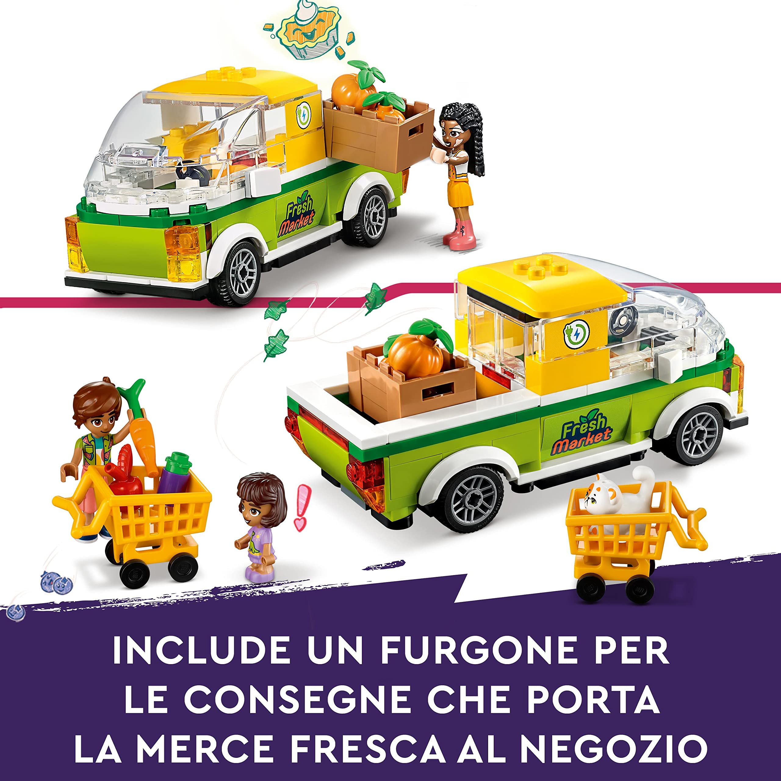 LEGO Friends Negozio di Alimentari Biologici, Supermercato Giocattolo per Bambine e Bambini da 8 Anni, Set con Camion e 4 Mini Bamboline, Personaggi Serie 2023 41729
