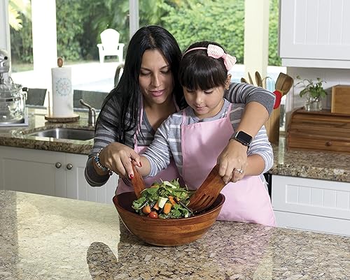 Miniatura 2 de Lipper International Cherry Finished Wavy Rim Serving Bowl with 2 Salad Hands, Large, 13" x 12.5" x 5", 3-Piece Set