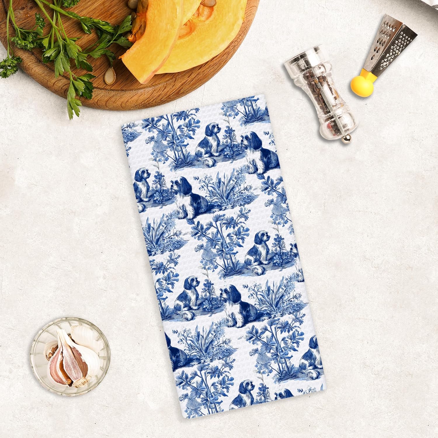 Chinoiserie Shih Tzu Kitchen Towels, Shih Tzu Gifts for Women Hand Towels for Bathroom Decor, Shihtzu Gifts, Blue and White Grandmillennial Dog Dishcloths Dish Towel for Kitchen 16x24 Inches - Image 6