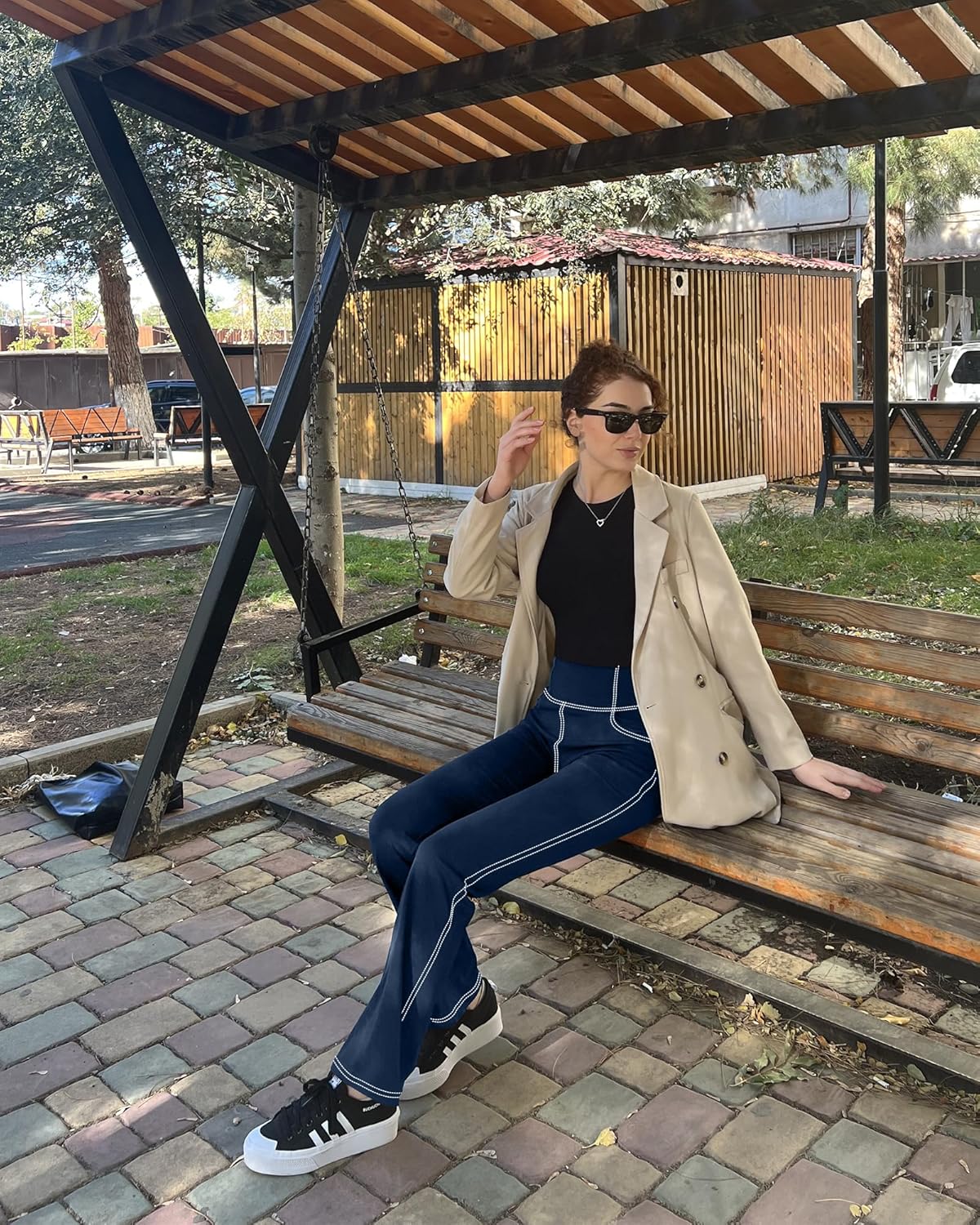 G4Free Jeggings for Women Flare Yoga Pants High Waisted Bootcut Yoga Leggings Workout Bootleg 4 Way Stretch (Navy,S,31") - Image 3