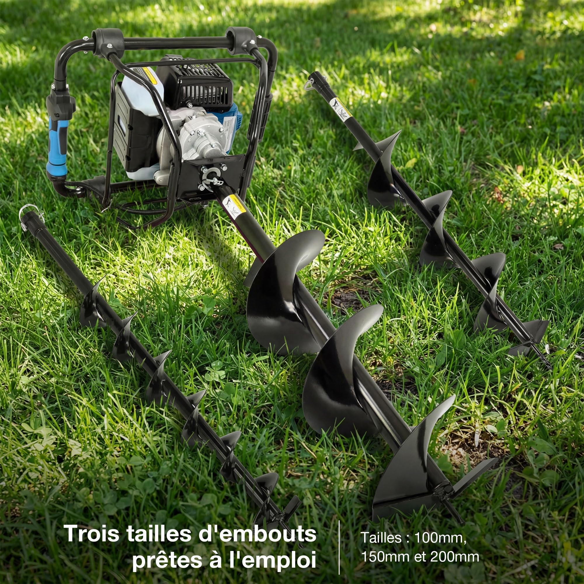 Hyundai Tarière Thermique à Essence 56 cm3 avec Frein de Sécurité, 3 Forets 100 mm, 150 mm et 200 mm Inclus, Poignées Anti-Vibrations, Garantie 3 Ans - HYEAB5600X